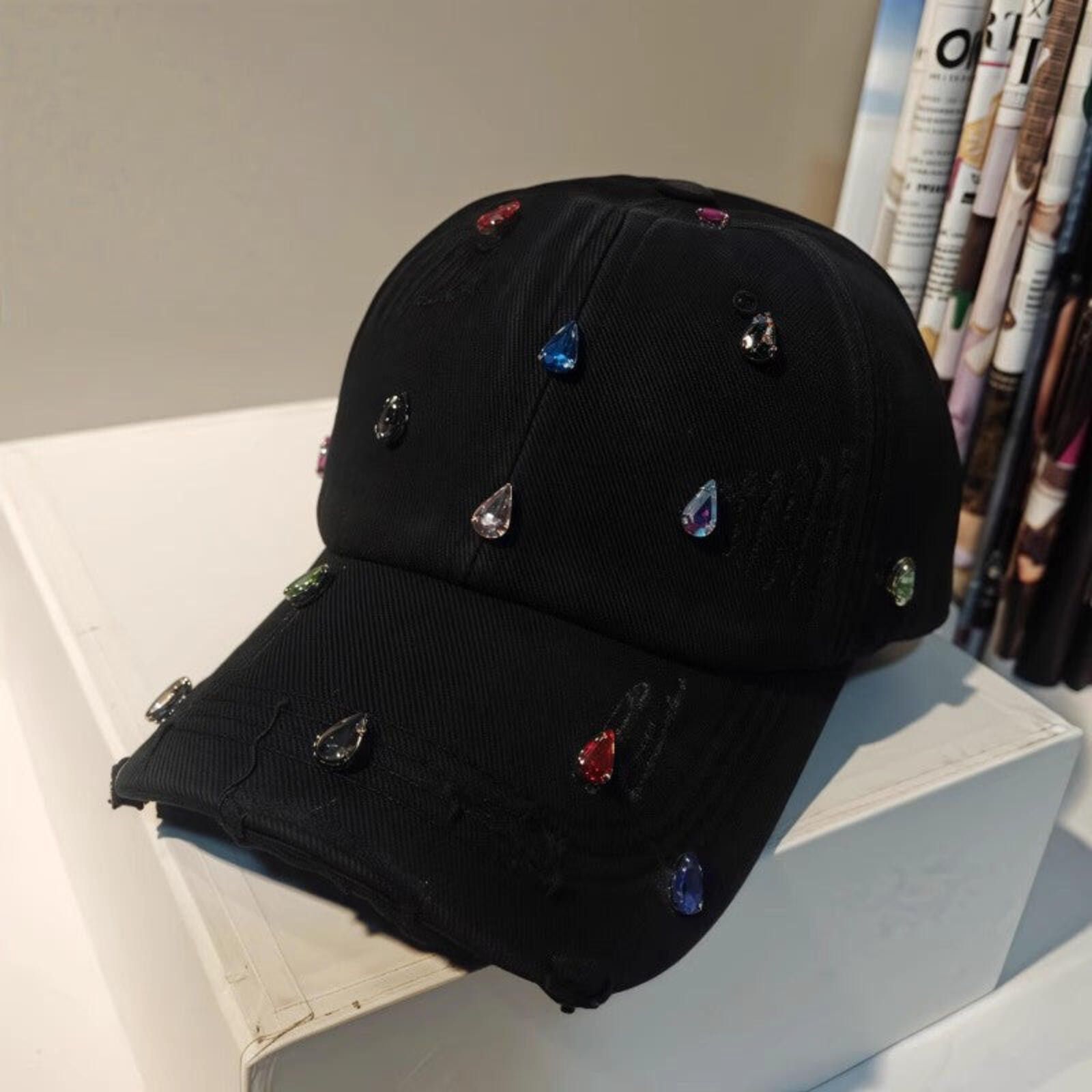 Other Rhinestone Crystal Stud Washed Denim Baseball Cap Size ONE SIZE - 2 Thumbnail