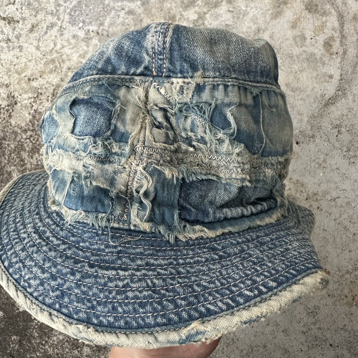 Kapital Old man and the sea Boro Patchwork Trashed Conductor hat Size ONE SIZE - 13 Thumbnail