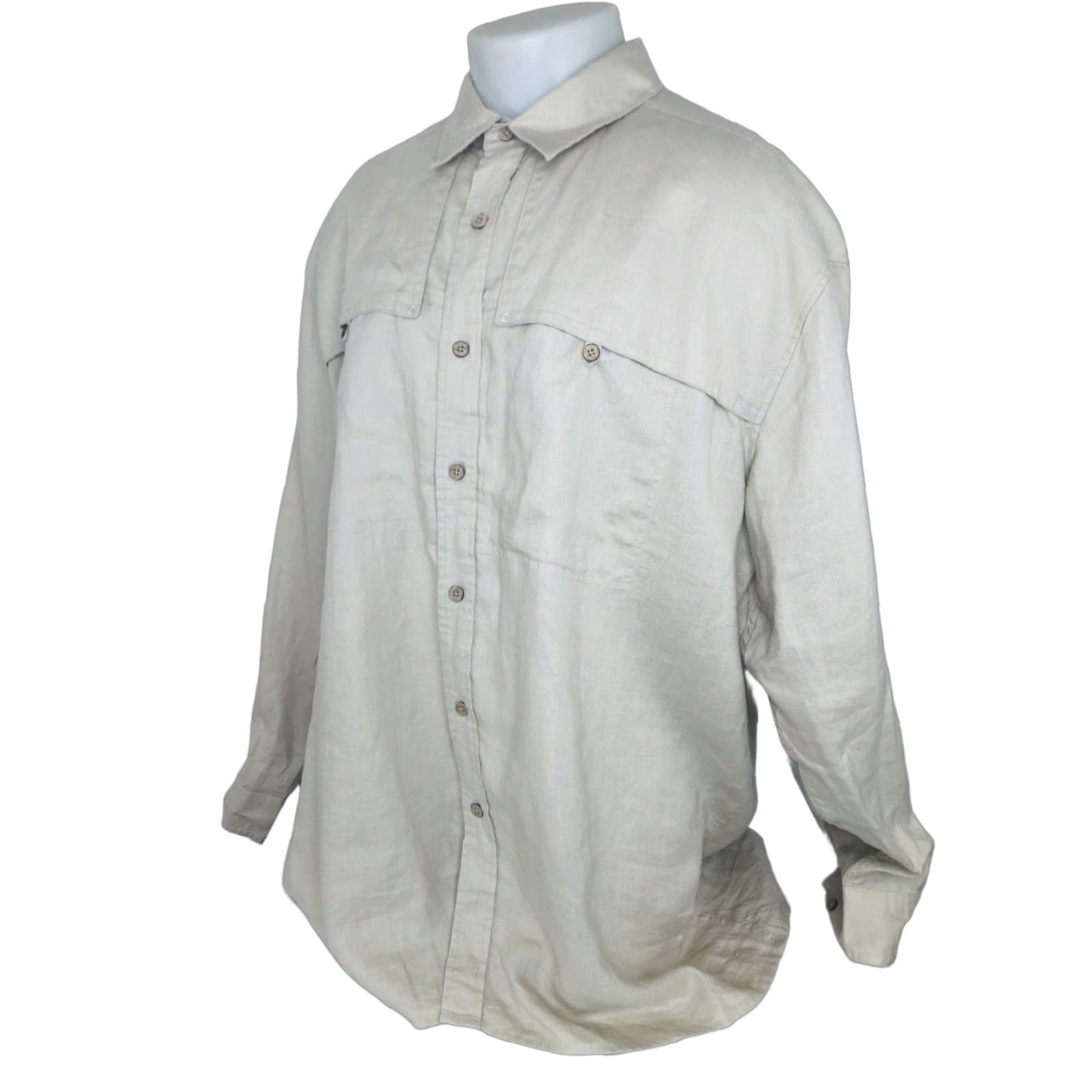Vintage TRAVELSMITH Mens XXL Duster Safari 100% LINEN Field Hunting Shirt Button-Up Long Sleeve Tan Mens XL XL? Wait Size US XXL / EU 58 / 5 - 1 Thumbnail
