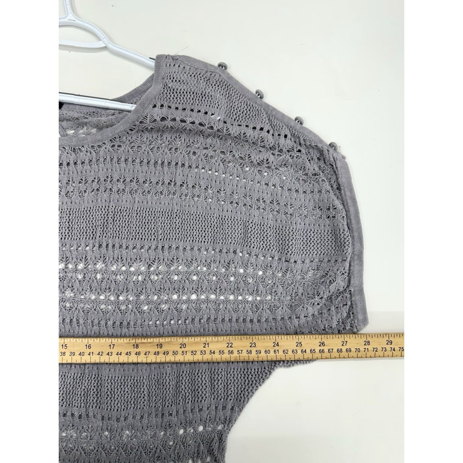 Vintage Maurices Womens Blouse XL Gray Open Knit Short Sleeve Shirt Regular Cotton Rayon Knit Open Collarless Classic Theme Mens Womens Girls? Size XL / US 12-14 / IT 48-50 - 7 Thumbnail