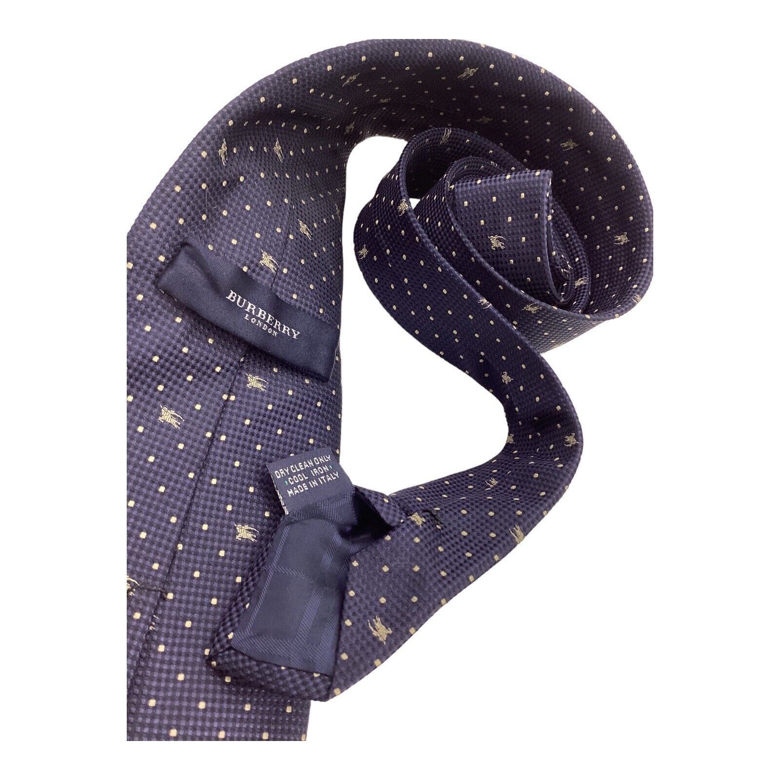 Burberry BURBERRY LONDON Navy Polka Dot Monogrammed Luxury Silk Tie I Size ONE SIZE - 6 Thumbnail