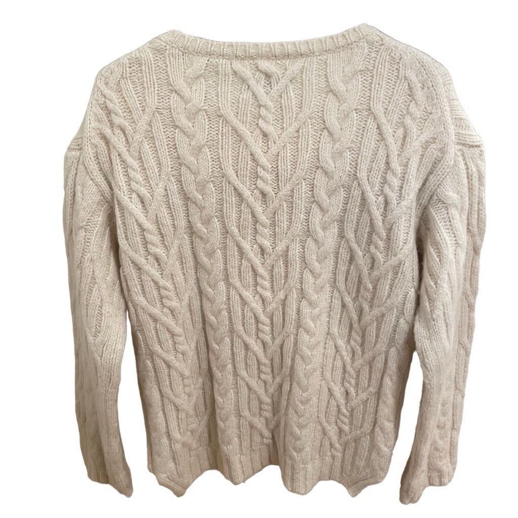 image of Nili Lotan Sweater Womens Xs Crewneck Alpaca Cable Knit Fisherman Cream Luxury