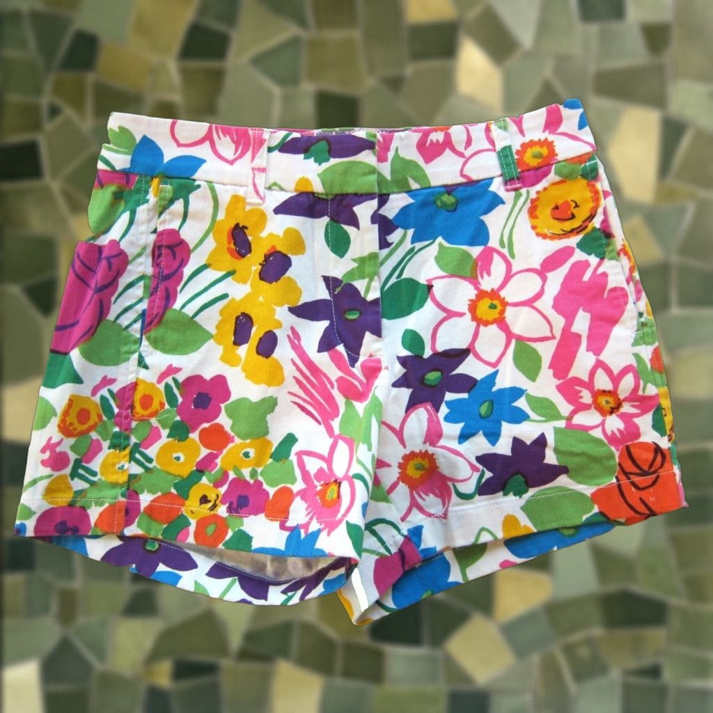 J.Crew NWT J.Crew Floral Cotton Stretch Chino Shorts Women 0 Pink Green Yellow Blue Floral City Preppy 90s Womens Size 25" / US 0 / IT 36 - 1 Thumbnail