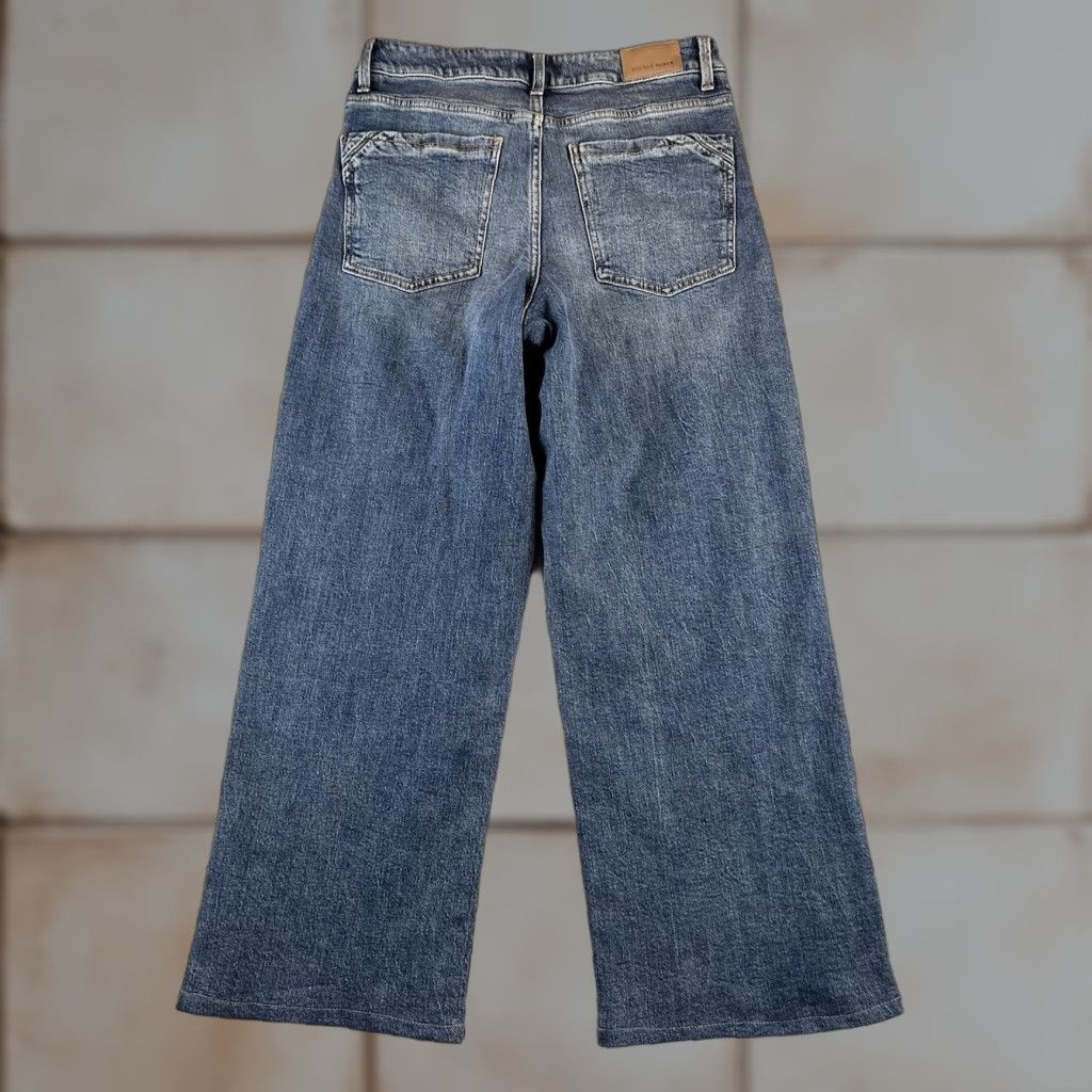 Vintage Buckle Jeans Cropped Wide Leg 90s Grunge Skater Womens 28x28 Blue Denim Cotton Polyester Spandex 5-Pocket Rise Mid Baggy Stretch Proudly Buckle Size 28" / US 6 / IT 42 - 1 Thumbnail