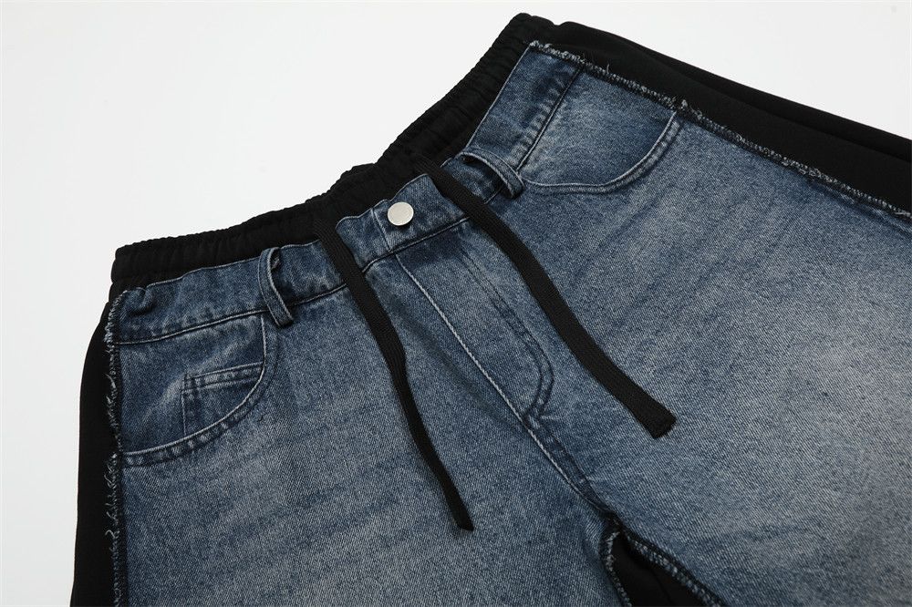 Japanese Brand × Jean Men's loose straight elastic waist stitching denim shorts Size US 32 / EU 48 - 4 Thumbnail
