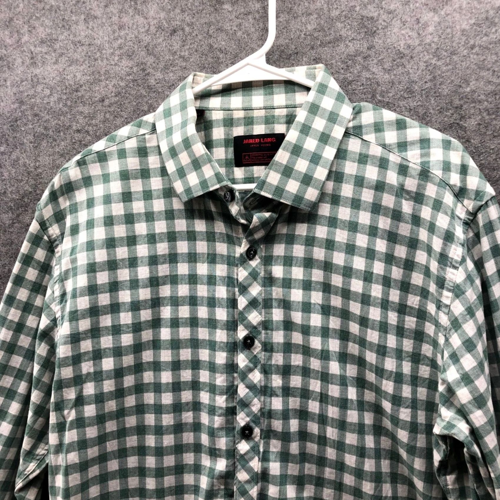 Jared Lang Jared Lang Slub Cotton Shirt Mens XL Green White Check Long Sleeve Breathable Size US XL / EU 56 / 4 - 3 Thumbnail