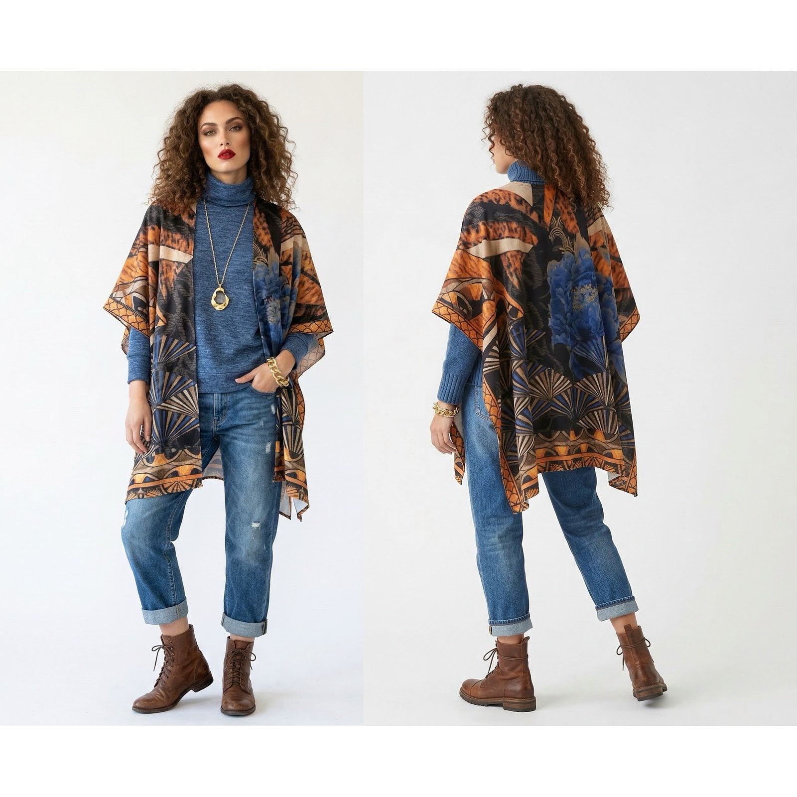 Chicos Blue & Multicolor ULTRA-SUEDE Faux Suede Oversized Ruana Size ONE SIZE - 1 Thumbnail