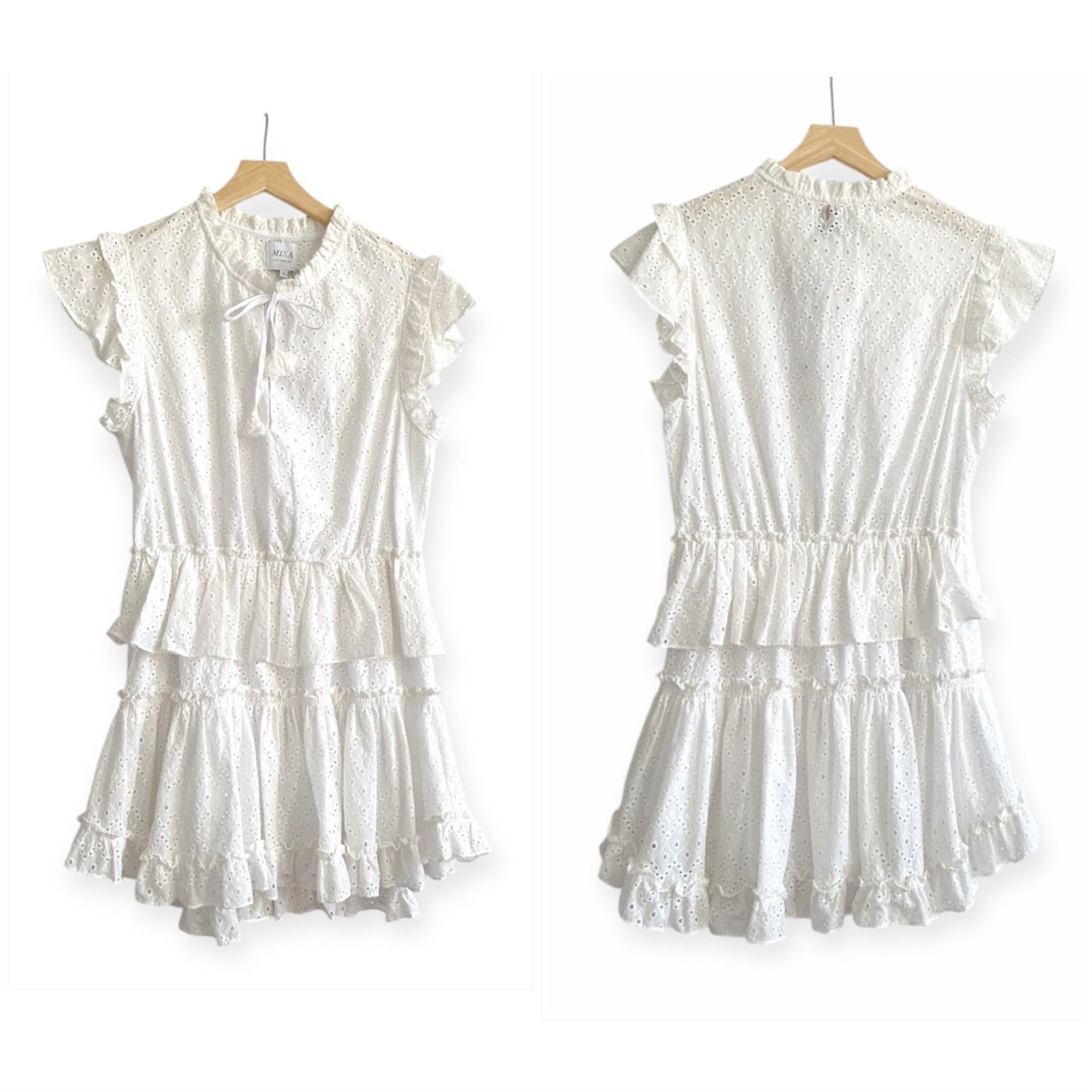 MISA Los Angeles MISA LOS ANGELES Iliana Tiered Eyelet Mini Dress , Size L, W Size L / US 10 / IT 46 - 18 Thumbnail