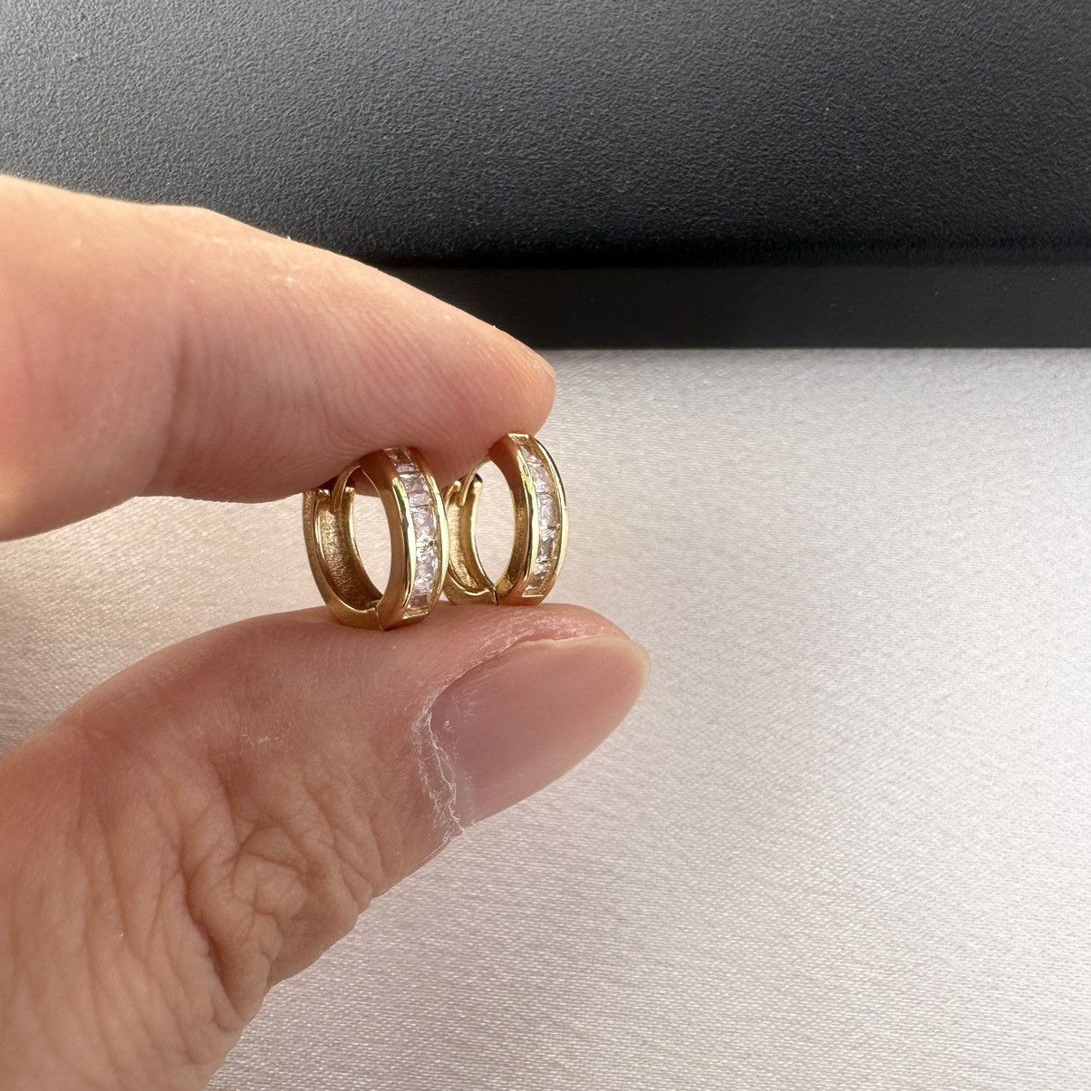Designer CZ Small Gold Hoop Earrings for Women Men Size ONE SIZE - 4 Thumbnail