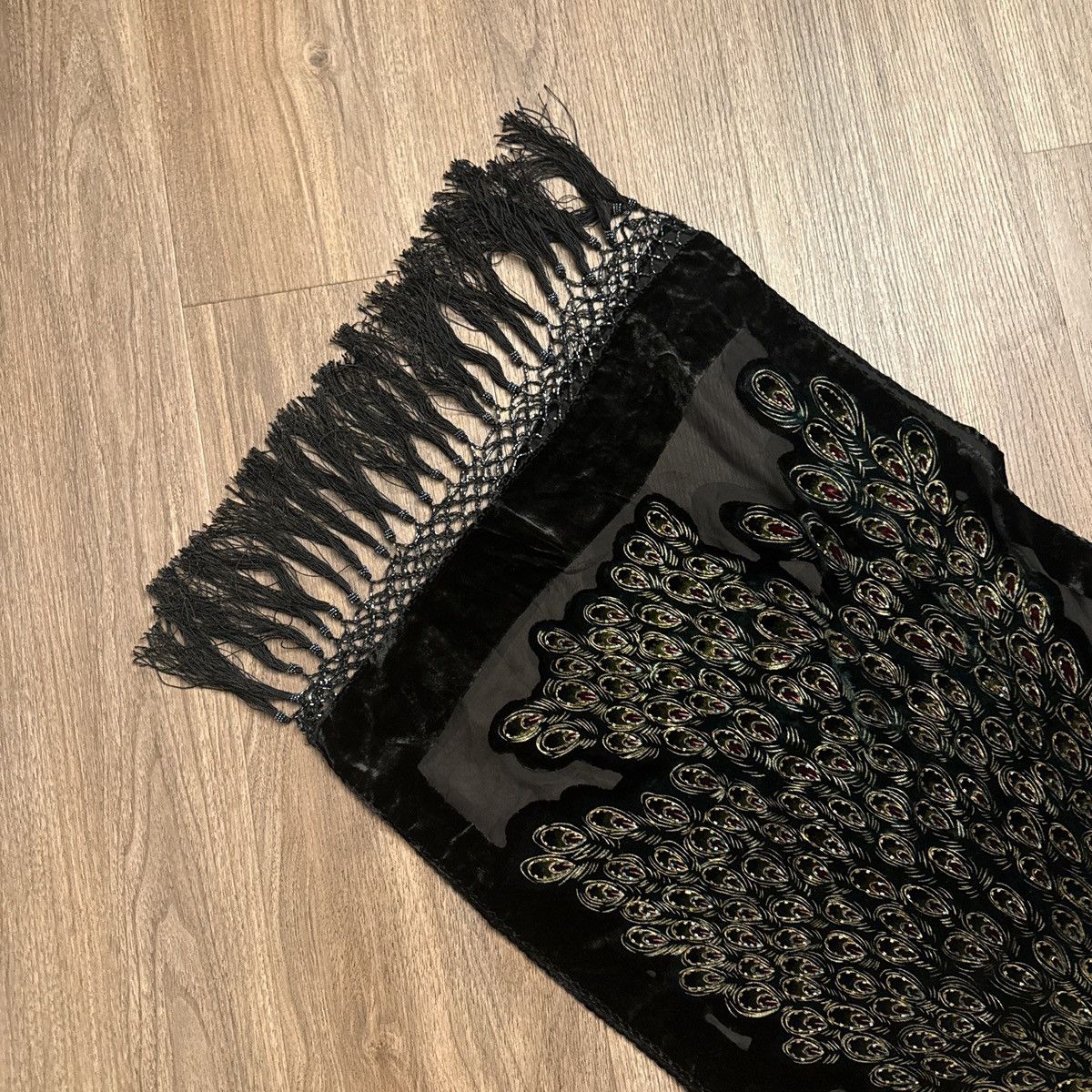 Vintage 100% silk, large fringe peacock, embroidered scarf Size ONE SIZE - 5 Thumbnail