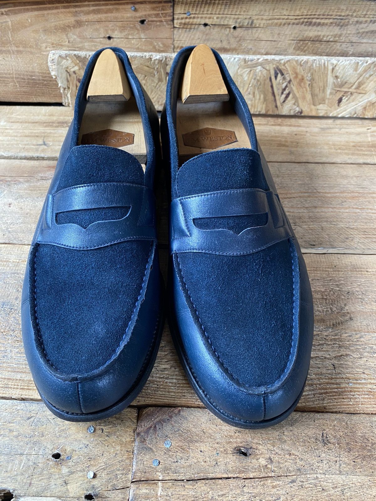 J.M. Weston J.M.Weston 180 blue suede penny loafers sz uk 9E US 10 Size US 9.5 / EU 42-43 - 15 Thumbnail