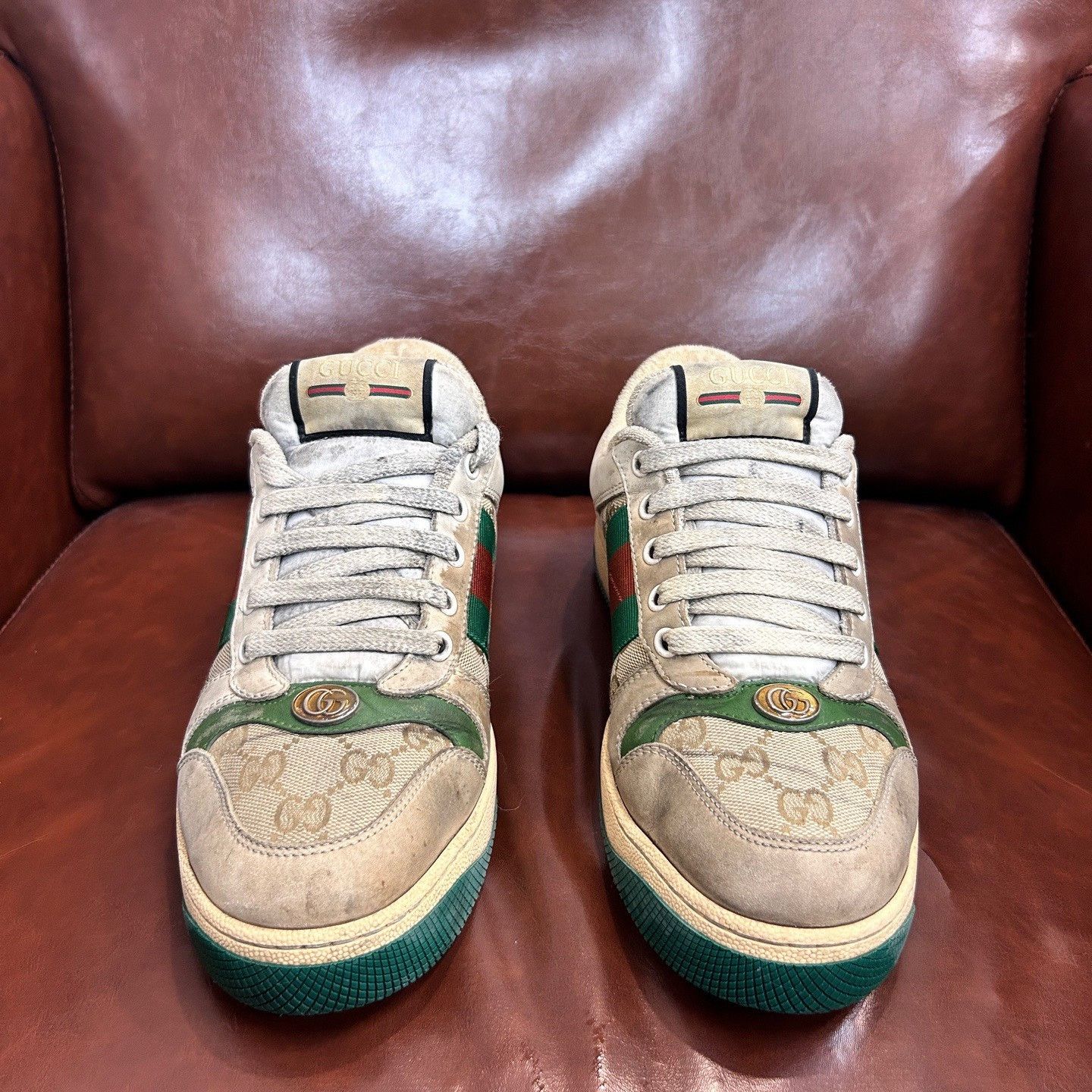 Gucci Gucci Enamel Dirty Shoes Green Red Stripe Size US 7.5 / EU 40-41 - 2 Thumbnail
