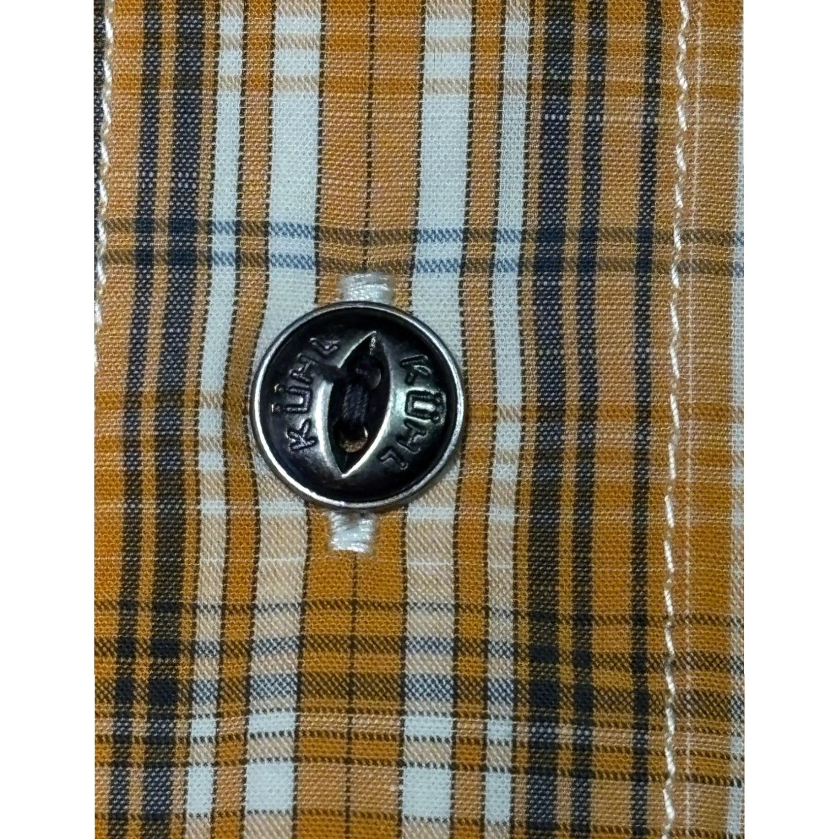 Vintage KUHL Shirt Plaid Button-Up Short Sleeve Orange White Blue Mens Large Casual Easy Wear 42 in Chest Size US L / EU 52-54 / 3 - 3 Thumbnail