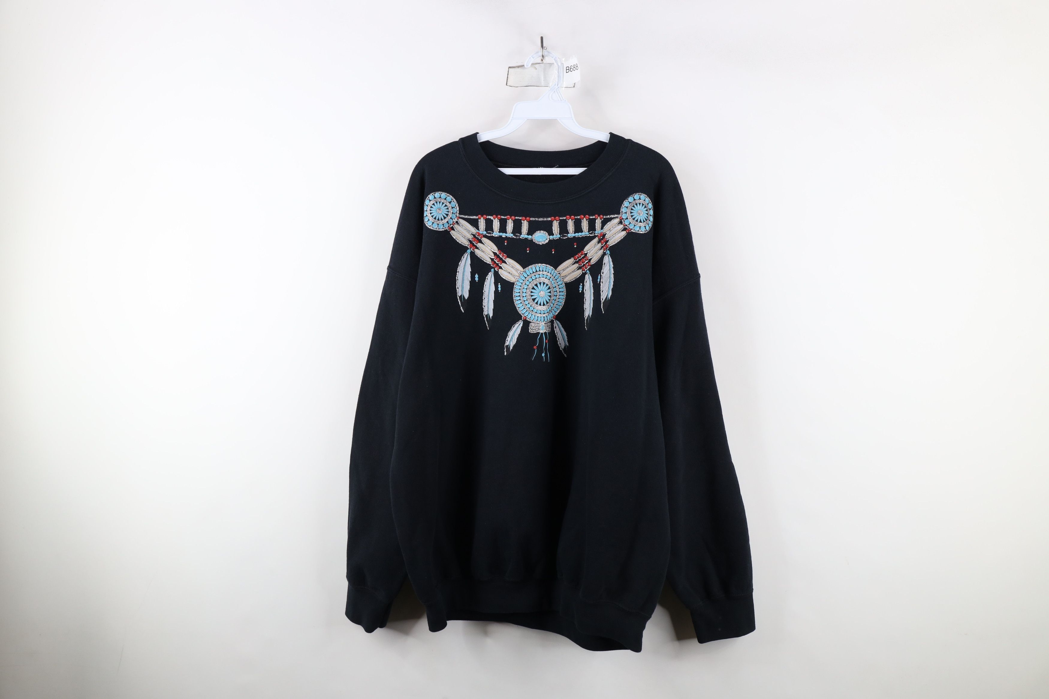 Vintage Vintage 90s Streetwear Beaded Dreamcatcher Sweatshirt Black Size XXL / US 16-18 / IT 52-54 - 1 Thumbnail