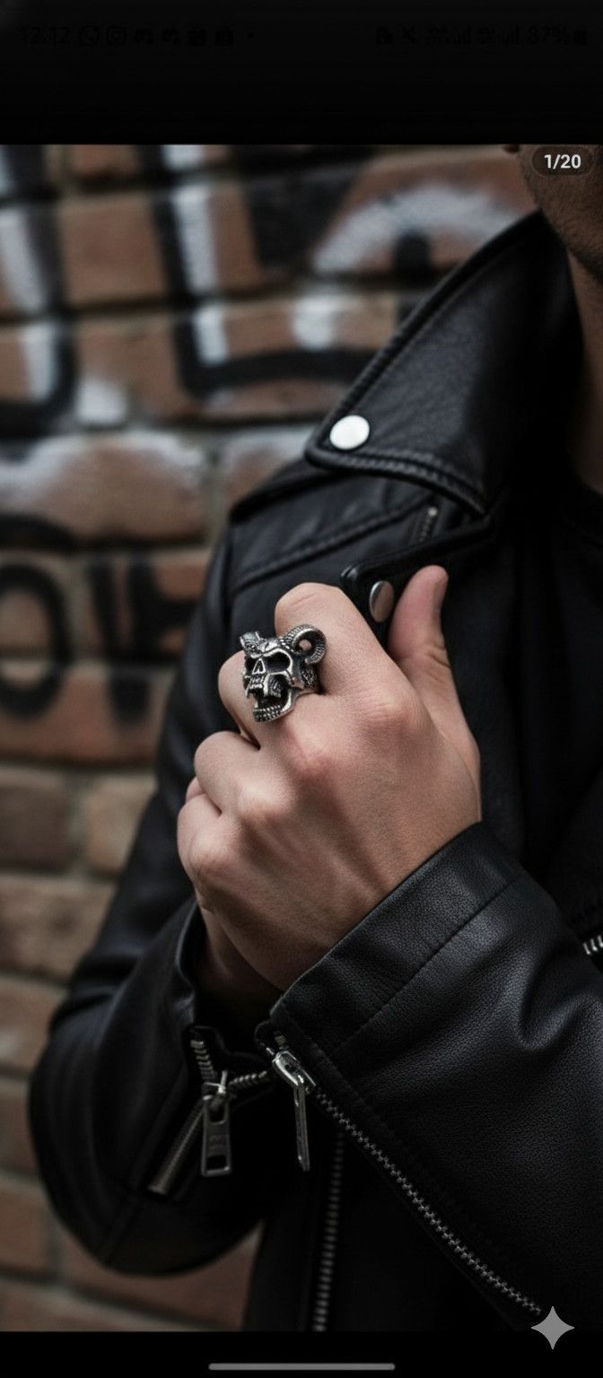 Jewelry Ram Skull Horned Ring - Biker Gothic Metal Size 32 - 5 Thumbnail