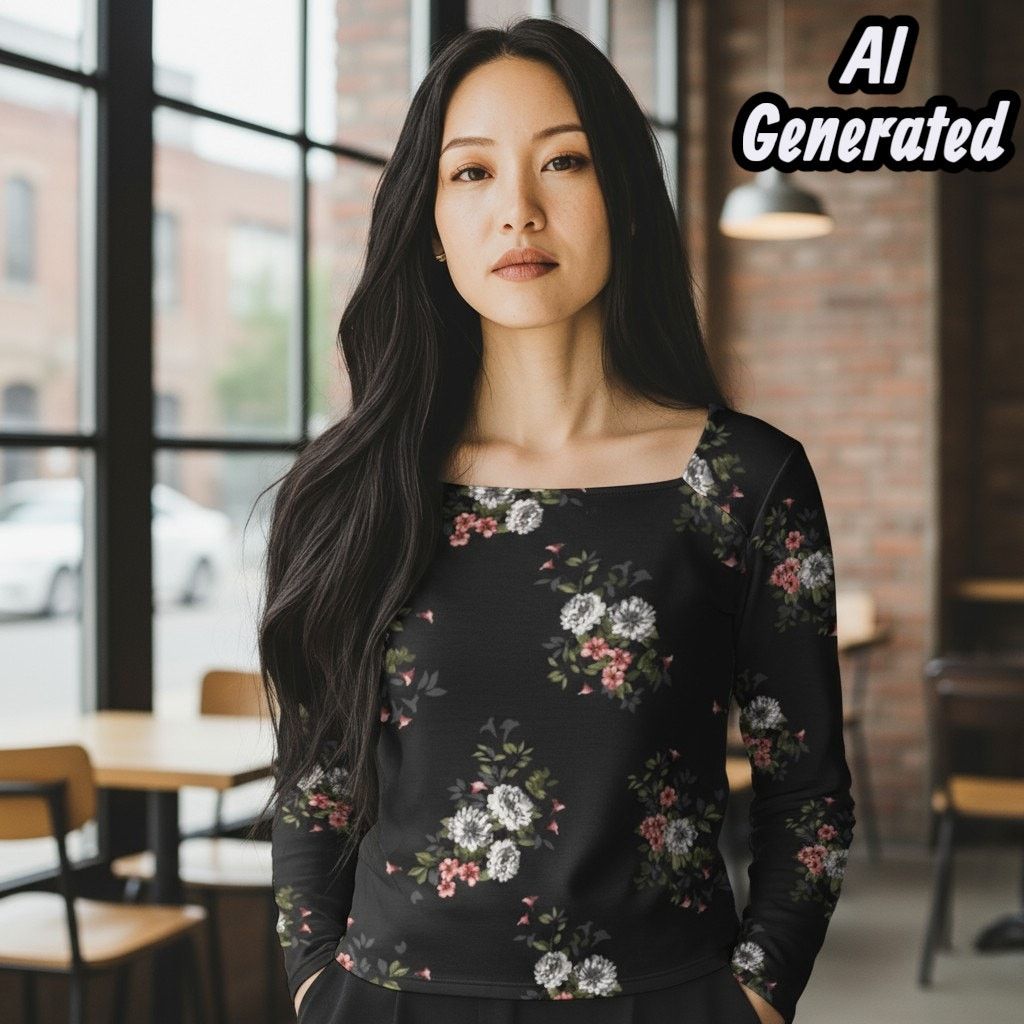 Other Square Neck Floral Long Sleeve Top Romantic Chic Feminine Size M / US 6-8 / IT 42-44 - 6 Thumbnail