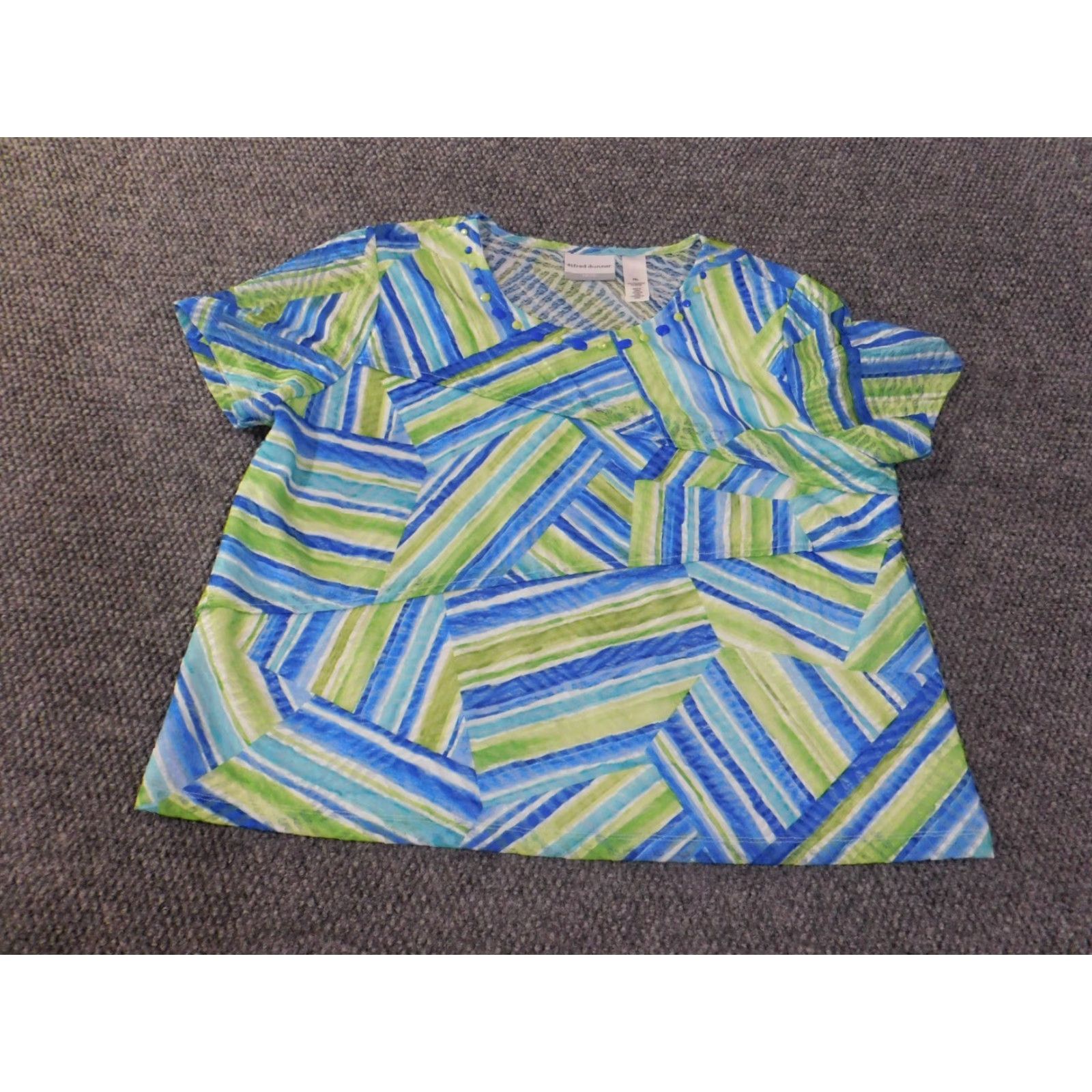 Vintage Alfred Dunner Top Geometric Beads Green Blue Womens Petite XL Polyester Size XL / US 12-14 / IT 48-50 - 2 Thumbnail