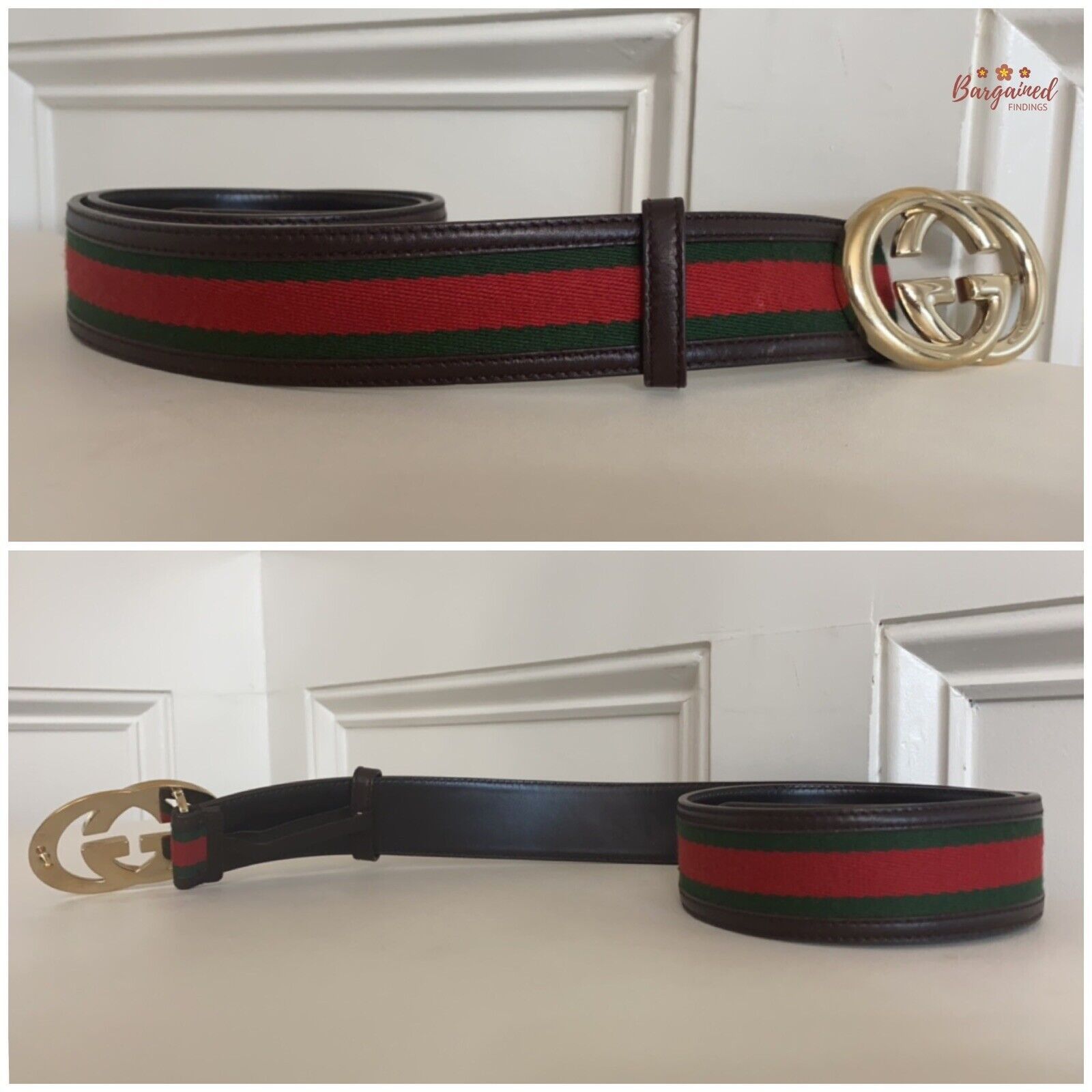 Gucci Gucci Web Canvas Brown Leather Interlocking G Buckle Belt Size 30 - 3 Thumbnail