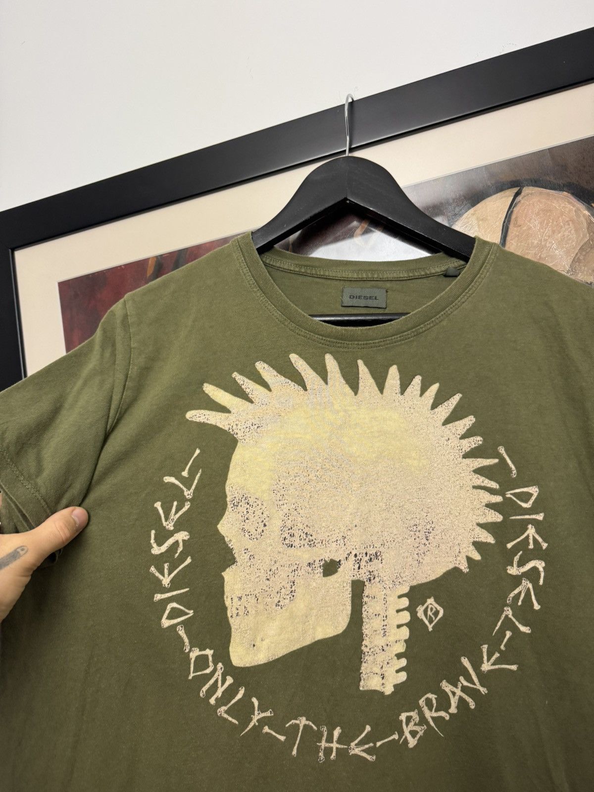 Diesel Diesel Vintage Y2k Boxy Fit Tee Punk Face Print Olive Rare Size US L / EU 52-54 / 3 - 2 Thumbnail