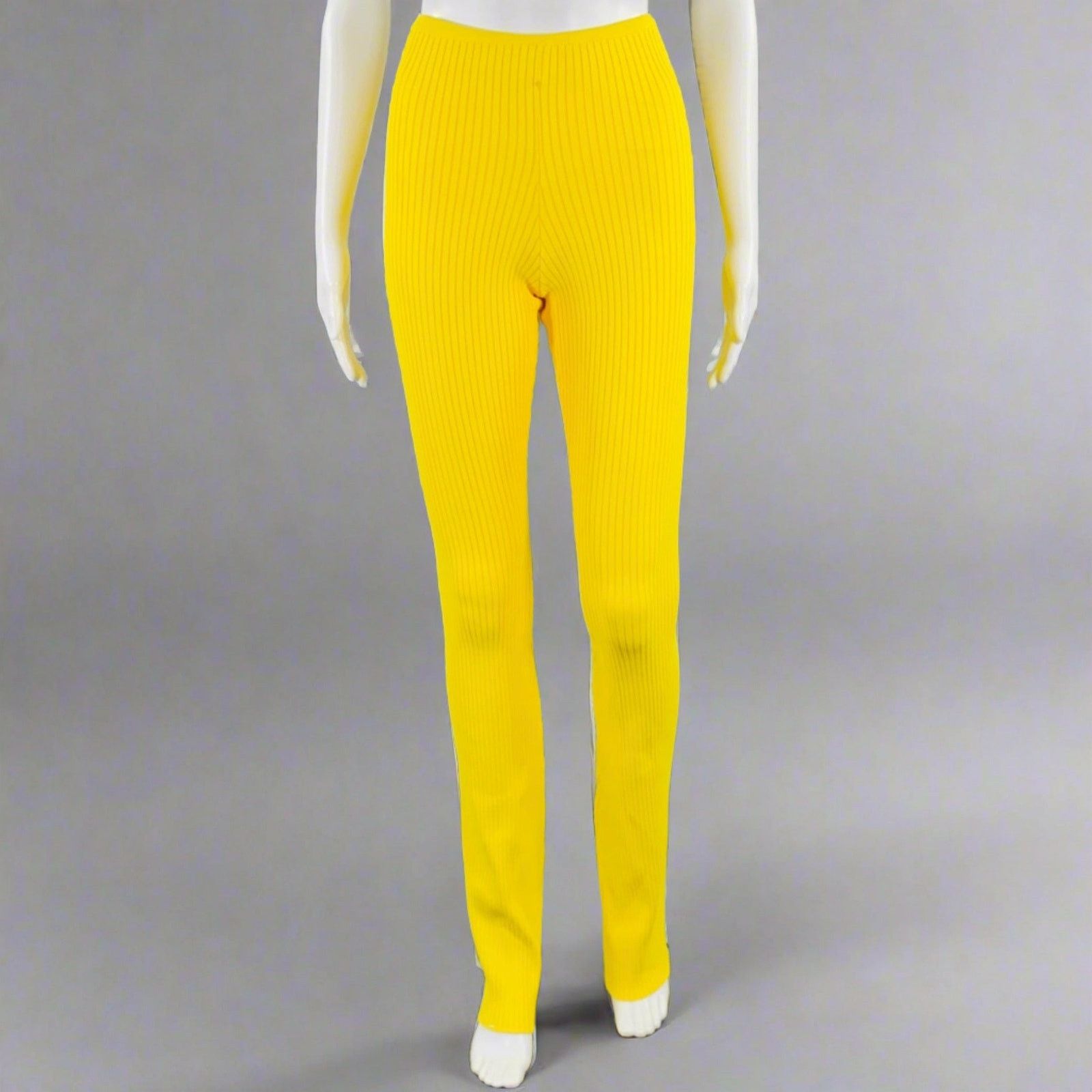 Laneus LANEUS 4 Yellow Viscose Blend Ribbed Bell Bottom Leggings Size 27" / US 4 / IT 40 - 1 Thumbnail
