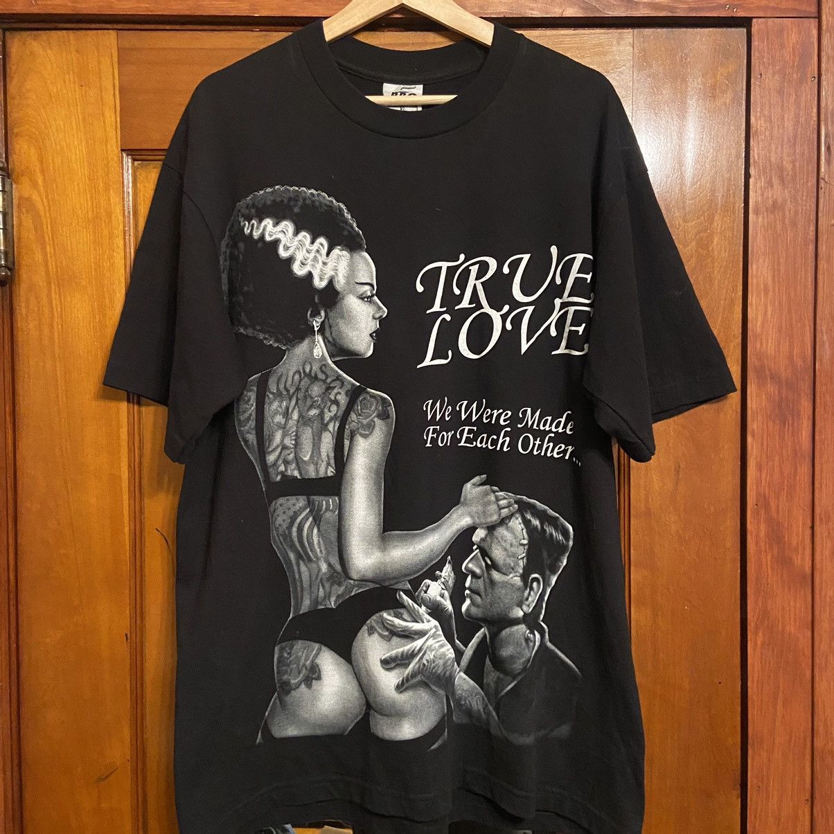 image of Vintage 2000S Frankenstein’S Monster And Bride Gangsta Tee in Black, Men's (Size XL)