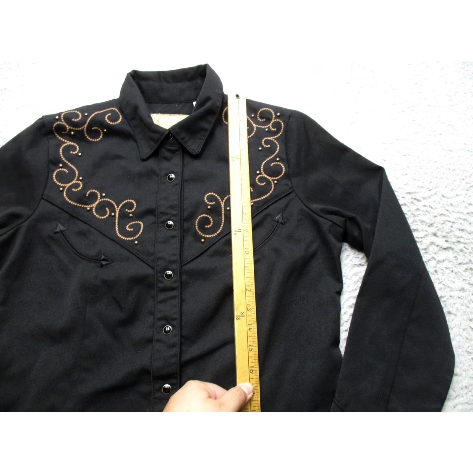 Scully Scully Shirt Womens Small Black Western Embroidered Rhinestone Cross Snap Top Size S / US 4 / IT 40 - 6 Thumbnail