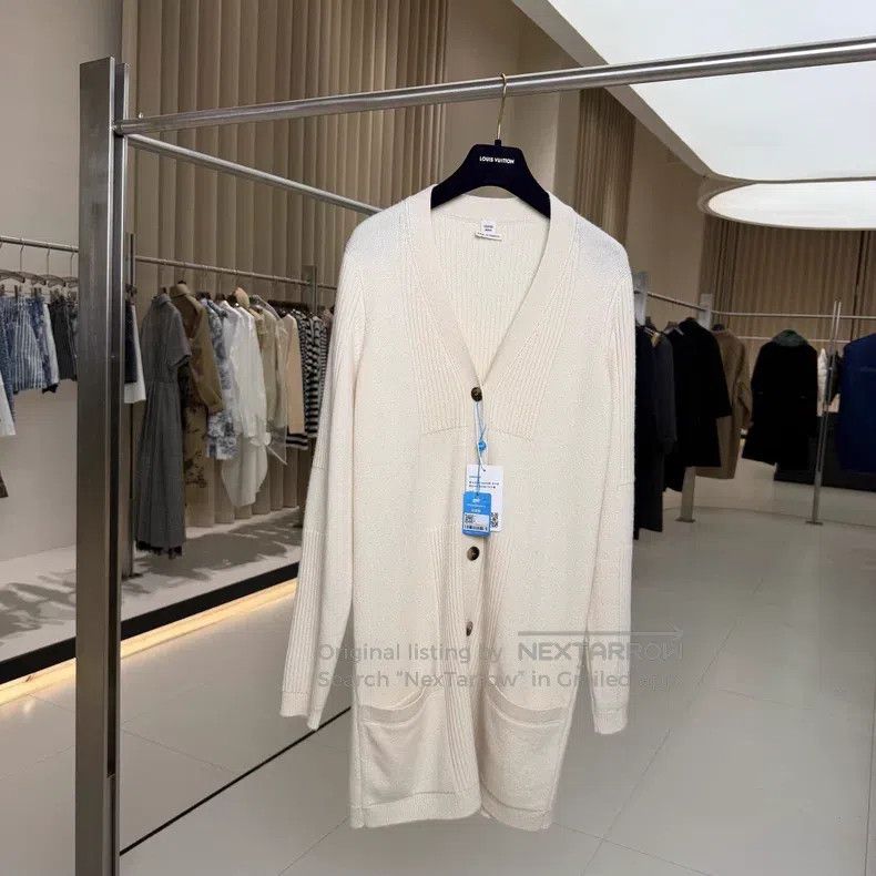 Hermes Hermes Ivory Vertical Striped Mid-Length Wool Open Cardiga Size XS / US 0-2 / IT 36-38 - 1 Thumbnail