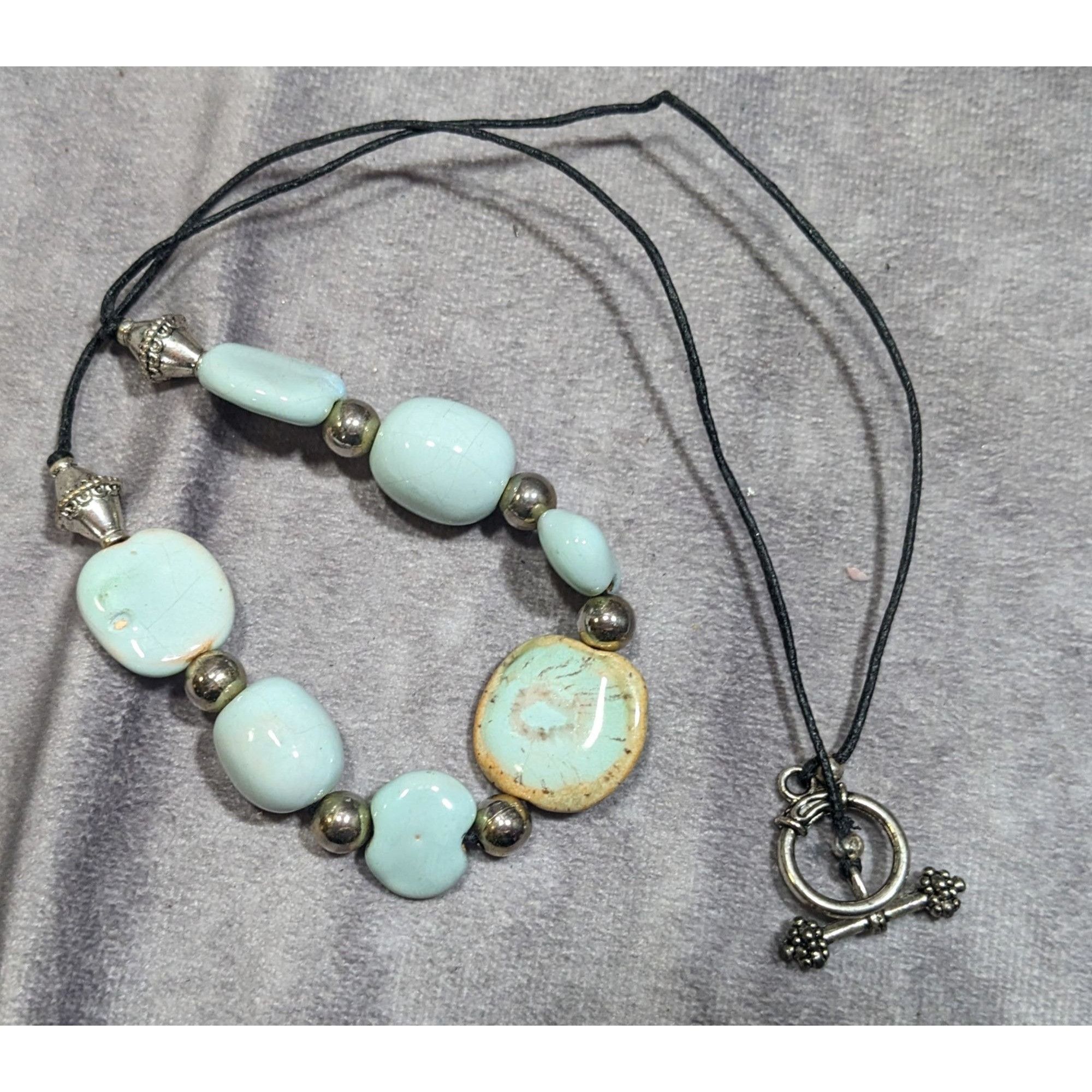 Other Handmade Light Blue Ceramic Beaded Necklace With Silver Tone Size ONE SIZE - 8 Thumbnail
