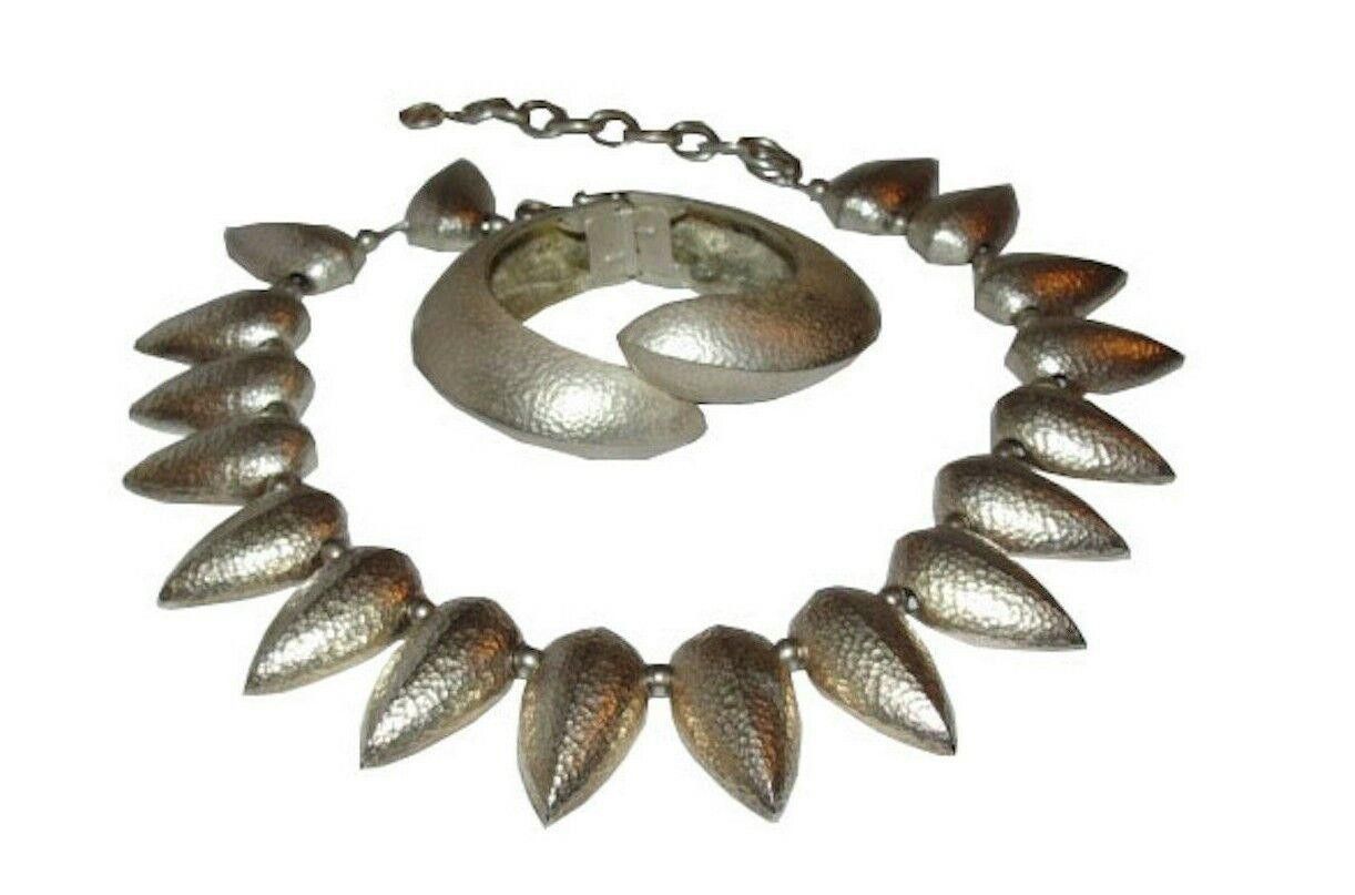 Givenchy Hammered Silver Tone Tribal Spike Necklace Bracelet Set Size ONE SIZE - 1 Thumbnail