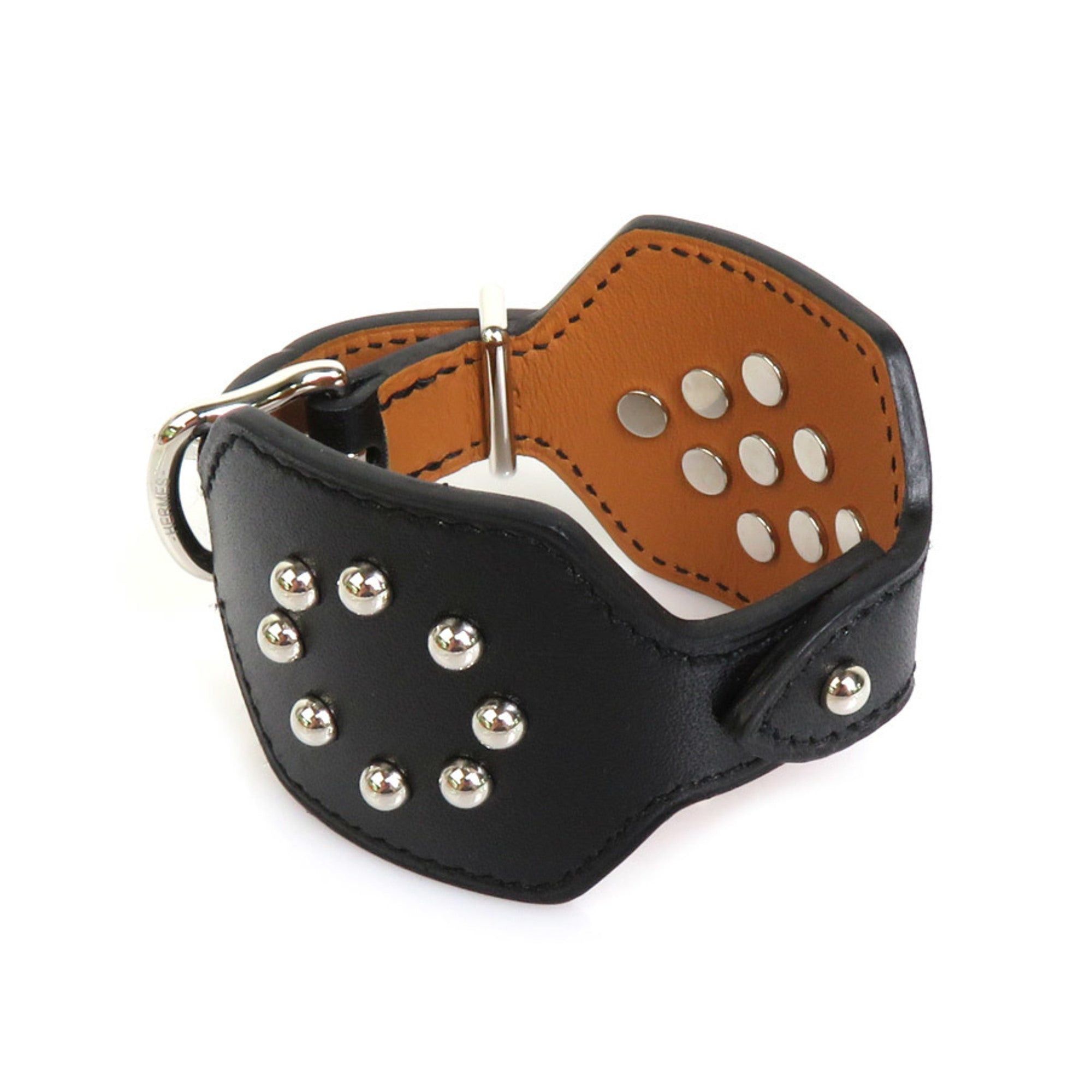 image of Hermes Bracelet Studded Leather/metal Black/silver Ladies, Women's