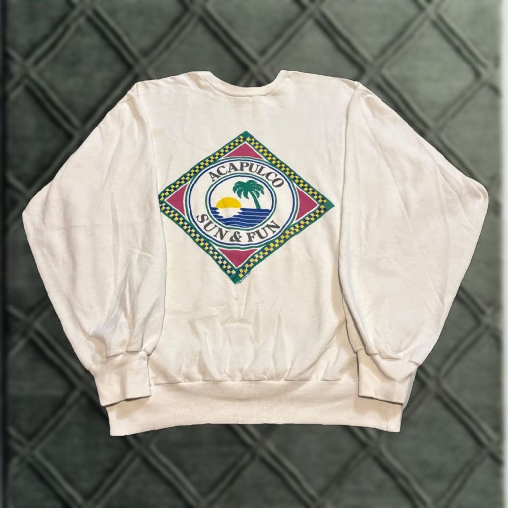 Vintage VINTAGE 1986 Acapulco Sun & Fun Mexico Beach Club Sweatshirt Large White Men Crewneck Pullover Sweatshirt Size US L / EU 52-54 / 3 - 1 Thumbnail