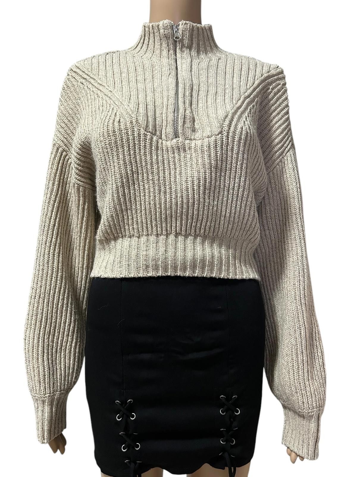 Garbage TV Trendy Cropped Knit Sweater with Zip Neck Size XS / US 0-2 / IT 36-38 - 2 Thumbnail