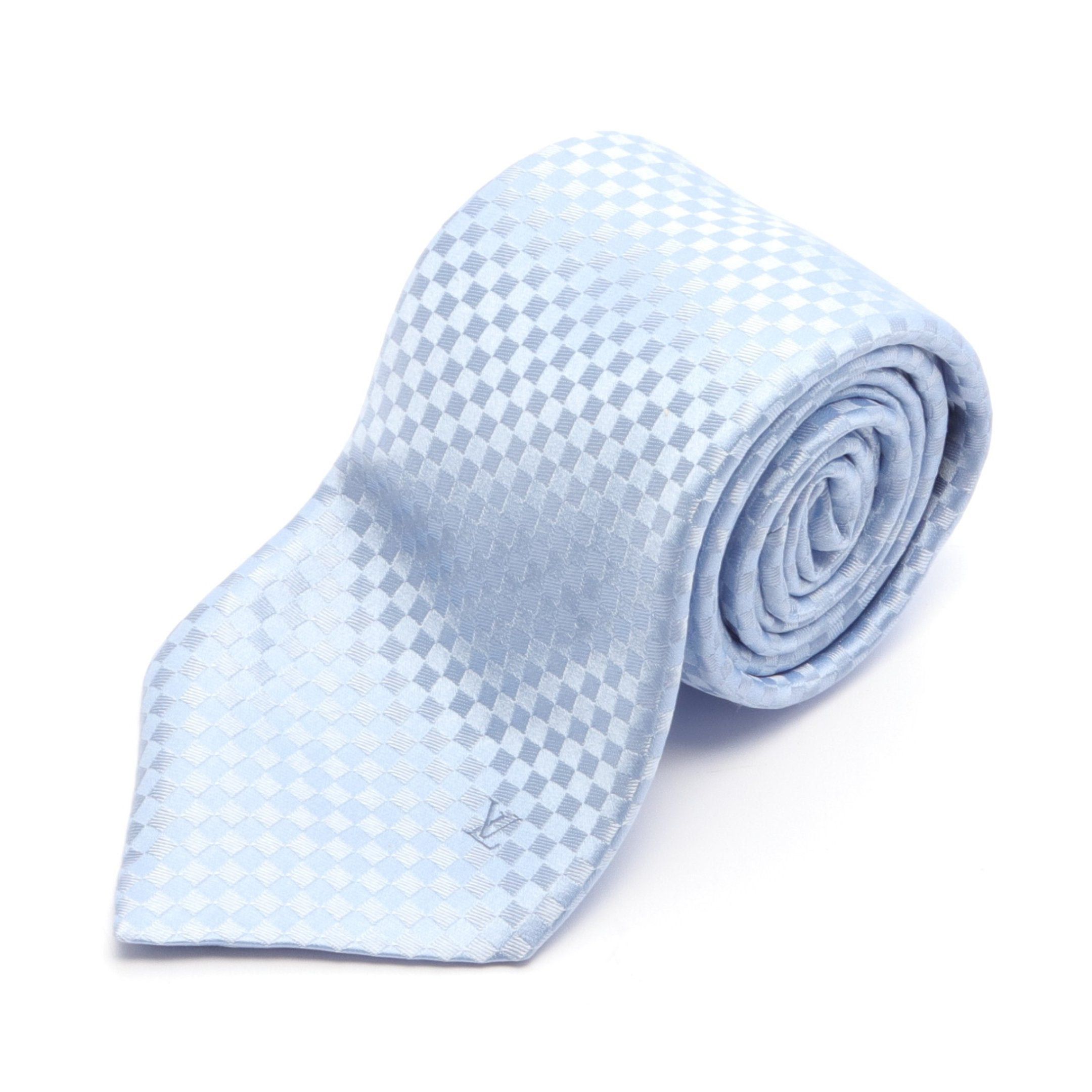 Louis Vuitton Cravat Petit Damier Tie Silk Light Blue