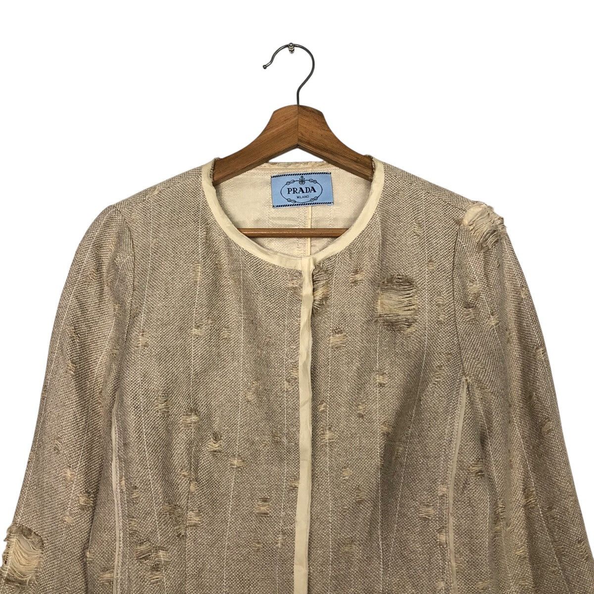Prada 📌Rich Grey Cropped Distressed Tweed Jacket Prada Milano Size M / US 6-8 / IT 42-44 - 4 Thumbnail