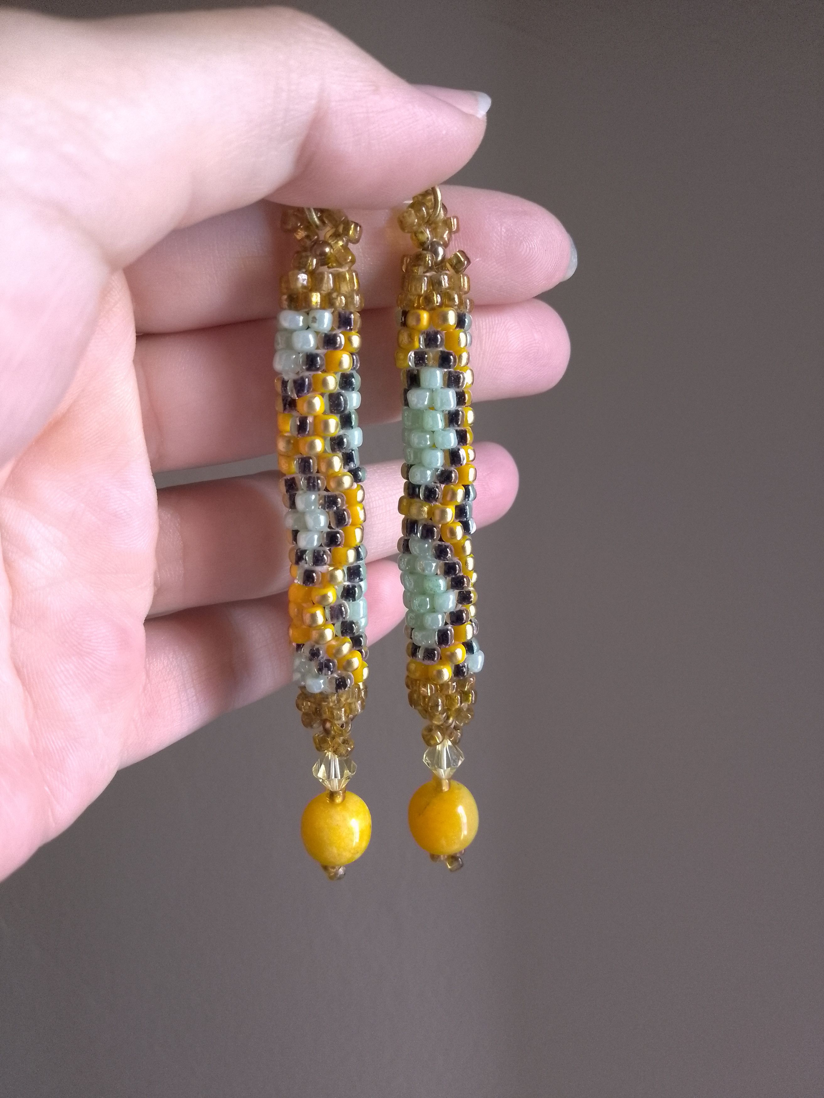 Handmade Earrings python skin natural yellow amber&Swarovski crystal Size ONE SIZE - 5 Thumbnail