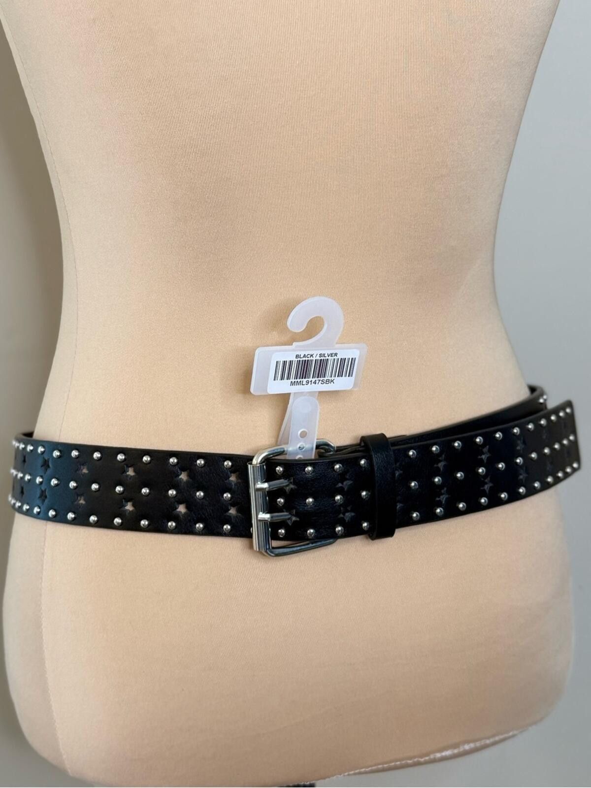 Other Faux leather black belt star cutout silver studs western 42” Size ONE SIZE - 1 Thumbnail