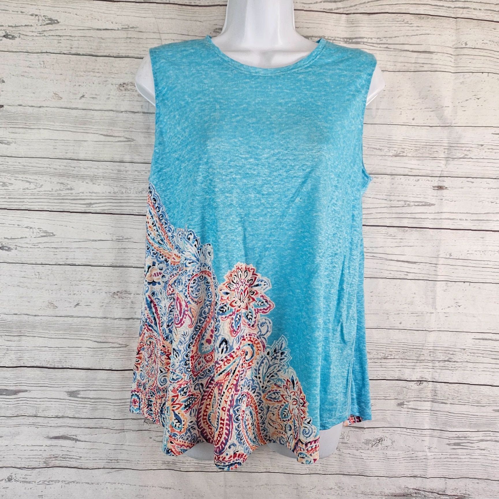 J. Jill J Jill Love Linen Womens Top Sz Small Blue Pink Paisley Sleeveless Shirt Size S / US 4 / IT 40 - 2 Thumbnail