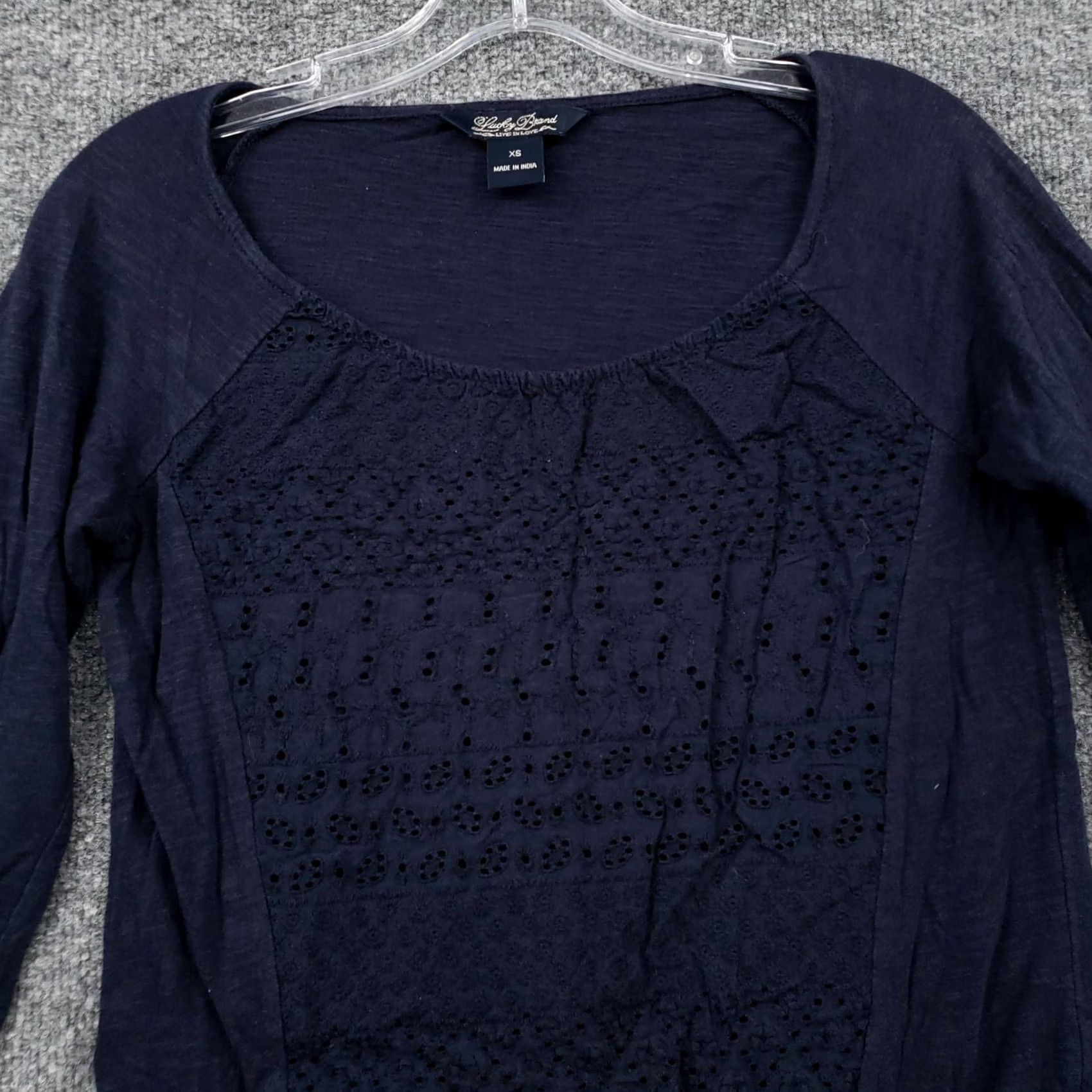 Lucky Brand Lucky Brand Blouse Womens XS Blue Top Lace Sleeve Round Neck Cotton Blend Size XS / US 0-2 / IT 36-38 - 3 Thumbnail
