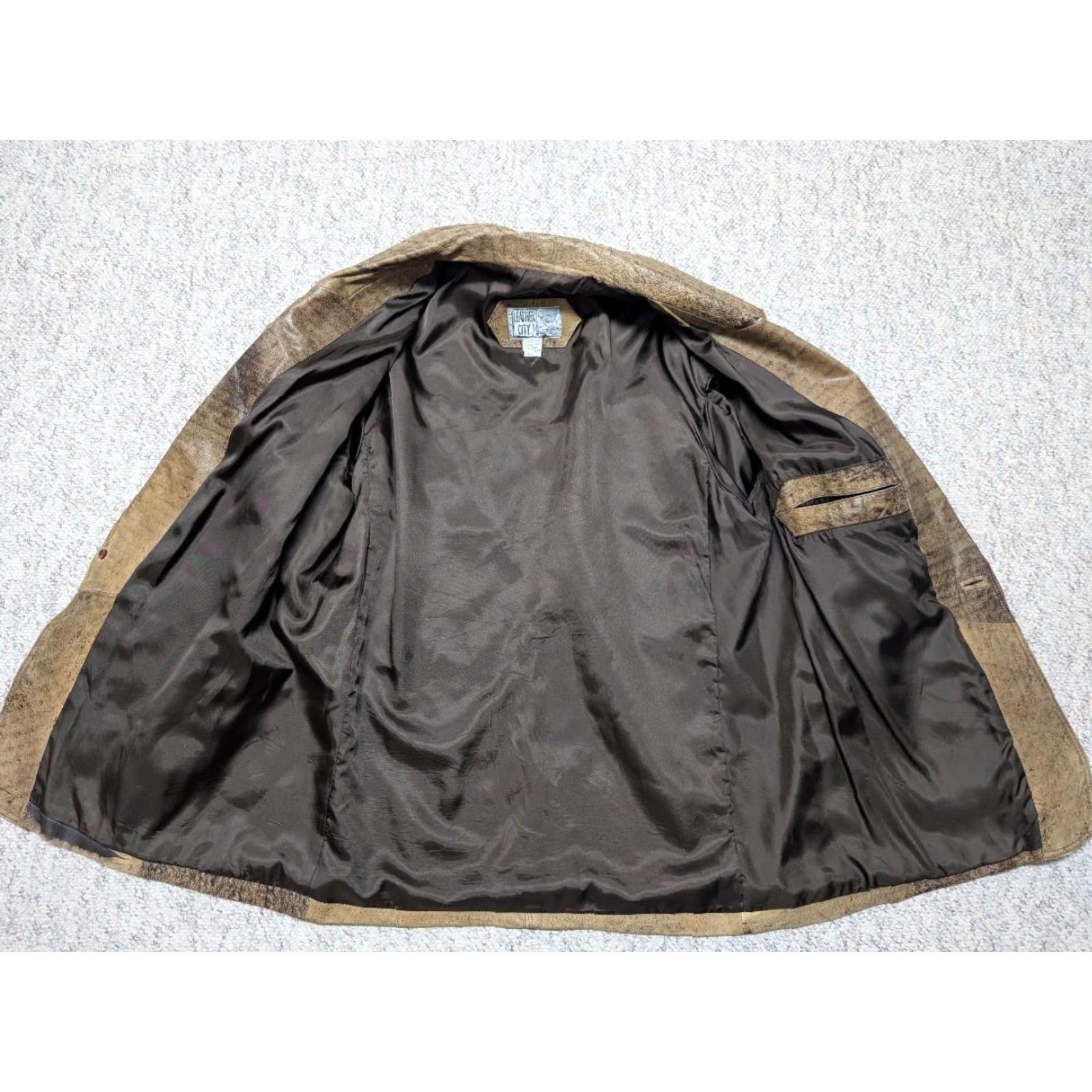 Vintage VINTAGE Leather CITY Western blazer Jacket XL 46 Brown Patina Distressed Mens Size 46R - 3 Thumbnail