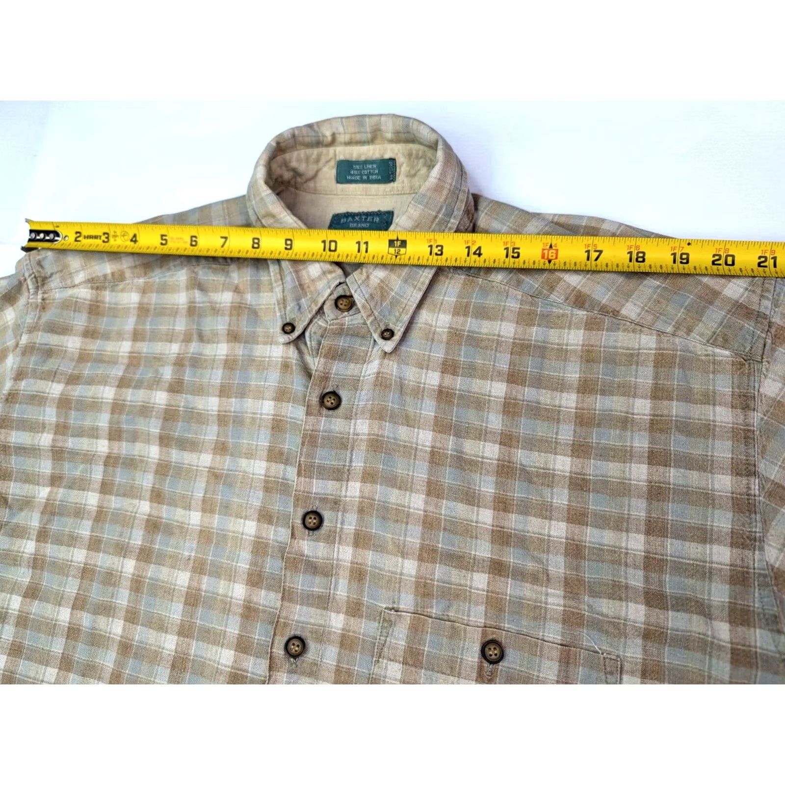 Vintage Baxter Shirt Men L Plaid Brown Tan Cotton Linen Button-Down Long Sleeve casual Vintage: No Size US L / EU 52-54 / 3 - 6 Thumbnail
