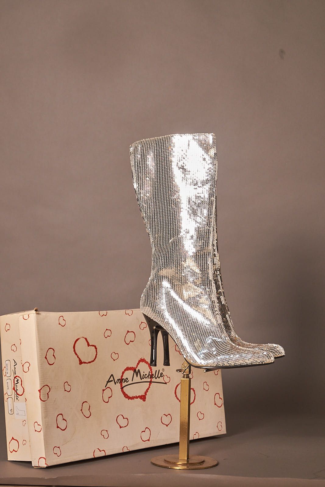 Other 90s Silver Sequin Knee High ZipUp Heeled Boots Size US 8.5 / IT 38.5 - 1 Thumbnail