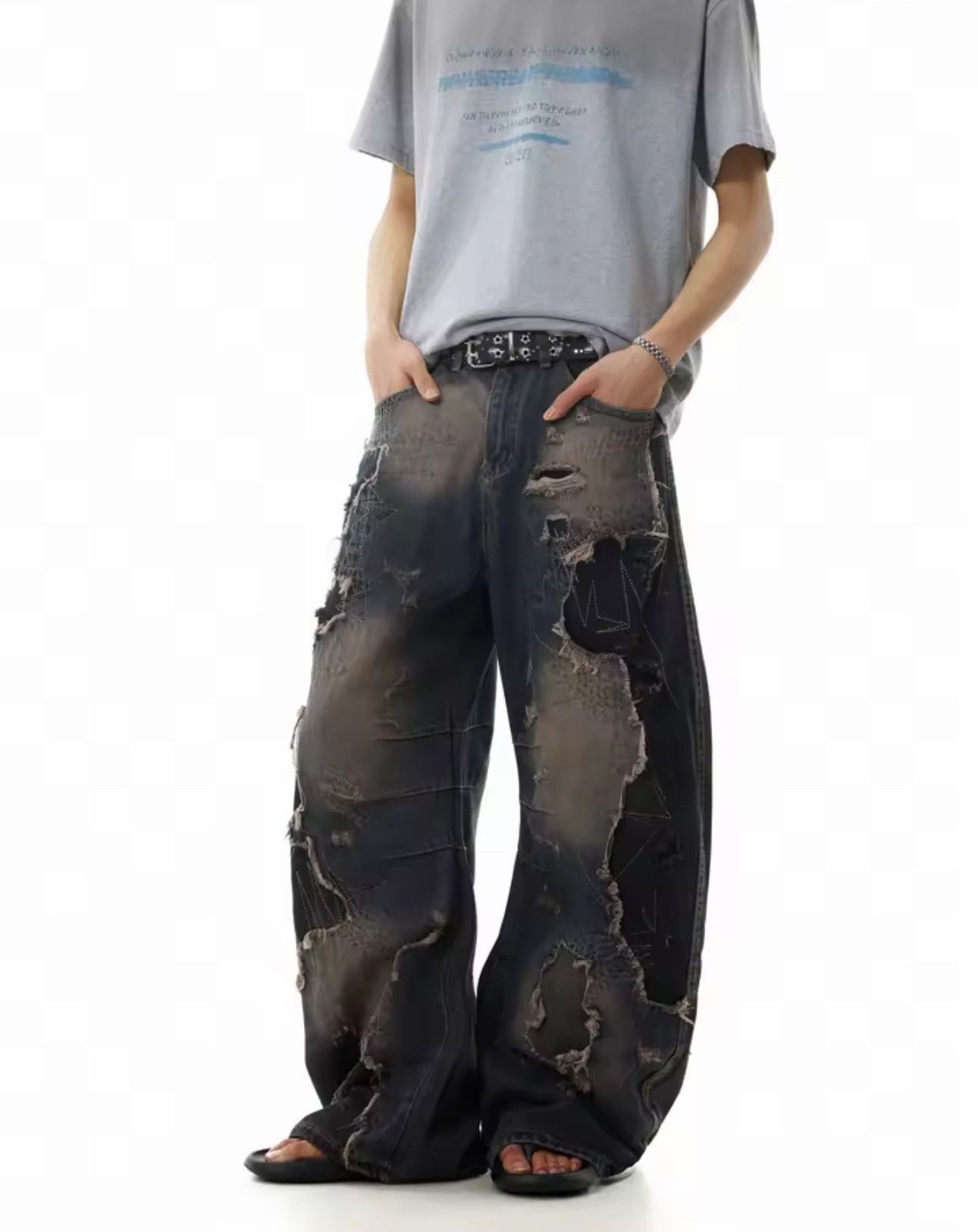 Jean Y2k Custom Damage Baggy Streetwear Jeans Size US 30 / EU 46 - 1 Thumbnail