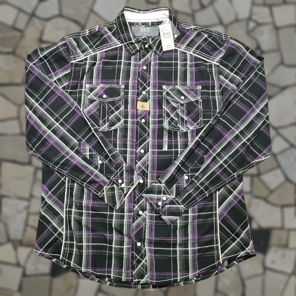 Vintage BKE Shirt Mens XL Black Pearl Snap Long Sleeve Plaid Western Casual Size US XL / EU 56 / 4 - 1 Thumbnail
