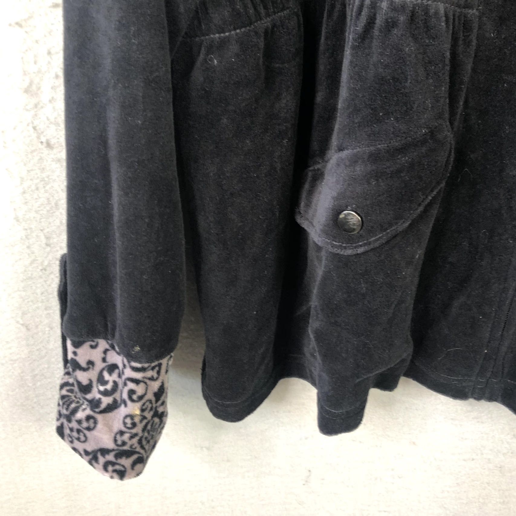Velour Jane Ashley Jacket Womens 2X Black Velour Zip Up Collared Damask Trim Pockets Size XXL / US 16-18 / IT 52-54 - 5 Thumbnail