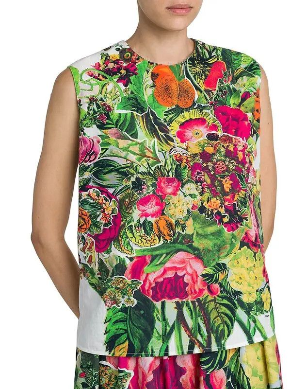 Marni oc11z0525 Sleeveless Floral Crop Top in Multicolor Size L / US 10 / IT 46 - 6 Thumbnail
