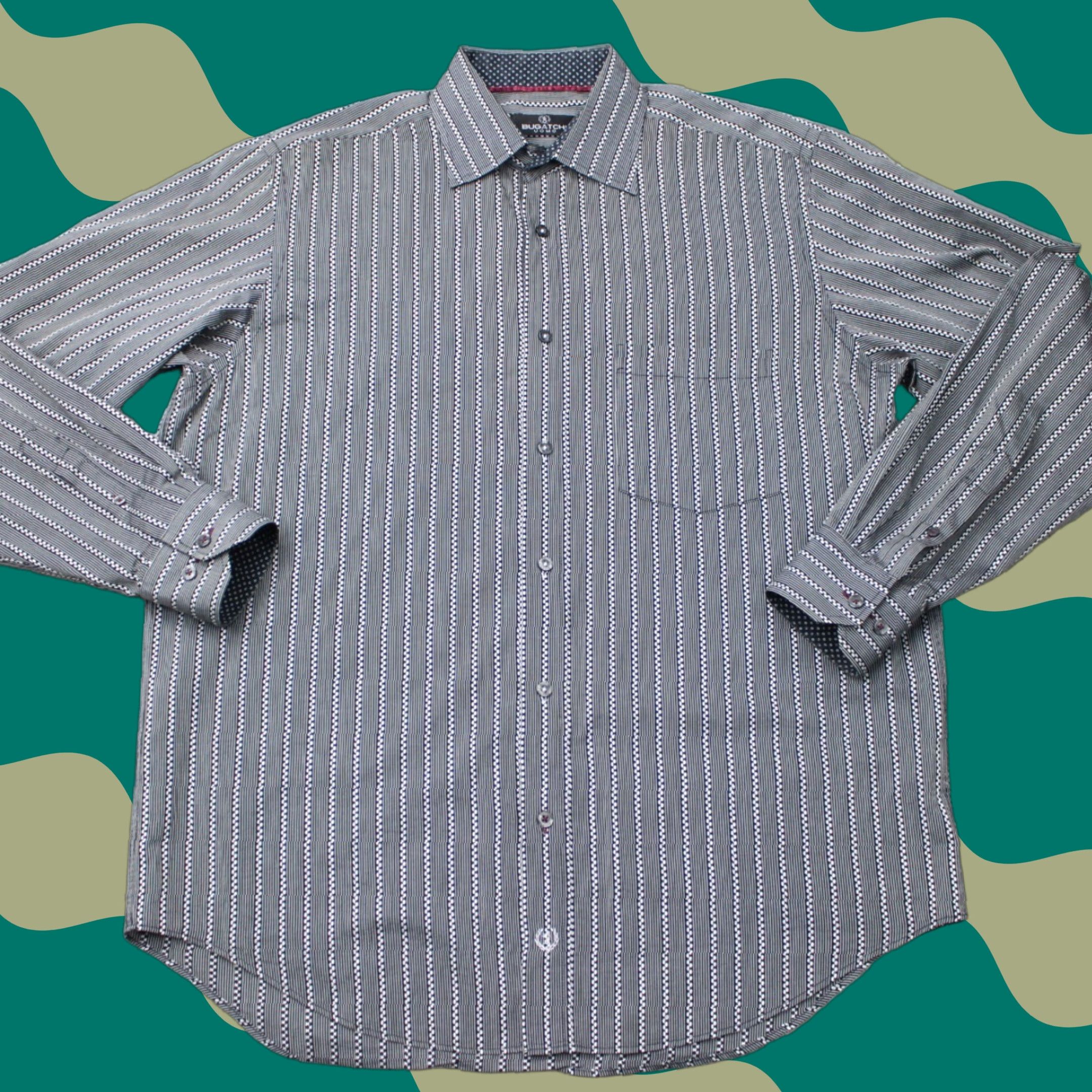 BUGATCHI Bugatchi Uomo Shirt Mens Large Gray Geometric 100% Cotton Long Sleeve Button Up Size US L / EU 52-54 / 3 - 1 Thumbnail