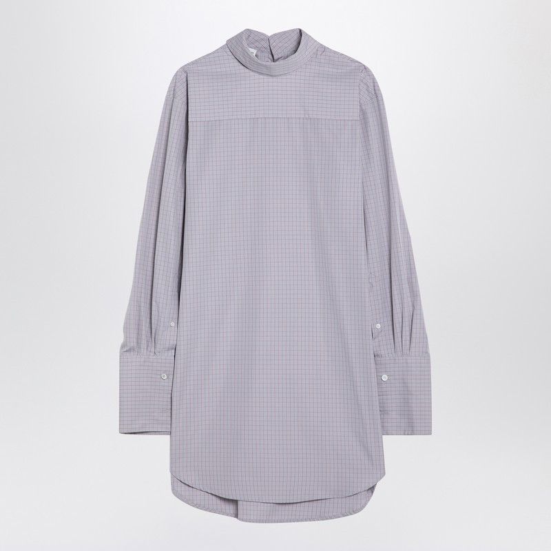 Dries Van Noten Light Blue Checked Popeline Turtleneck Shirt