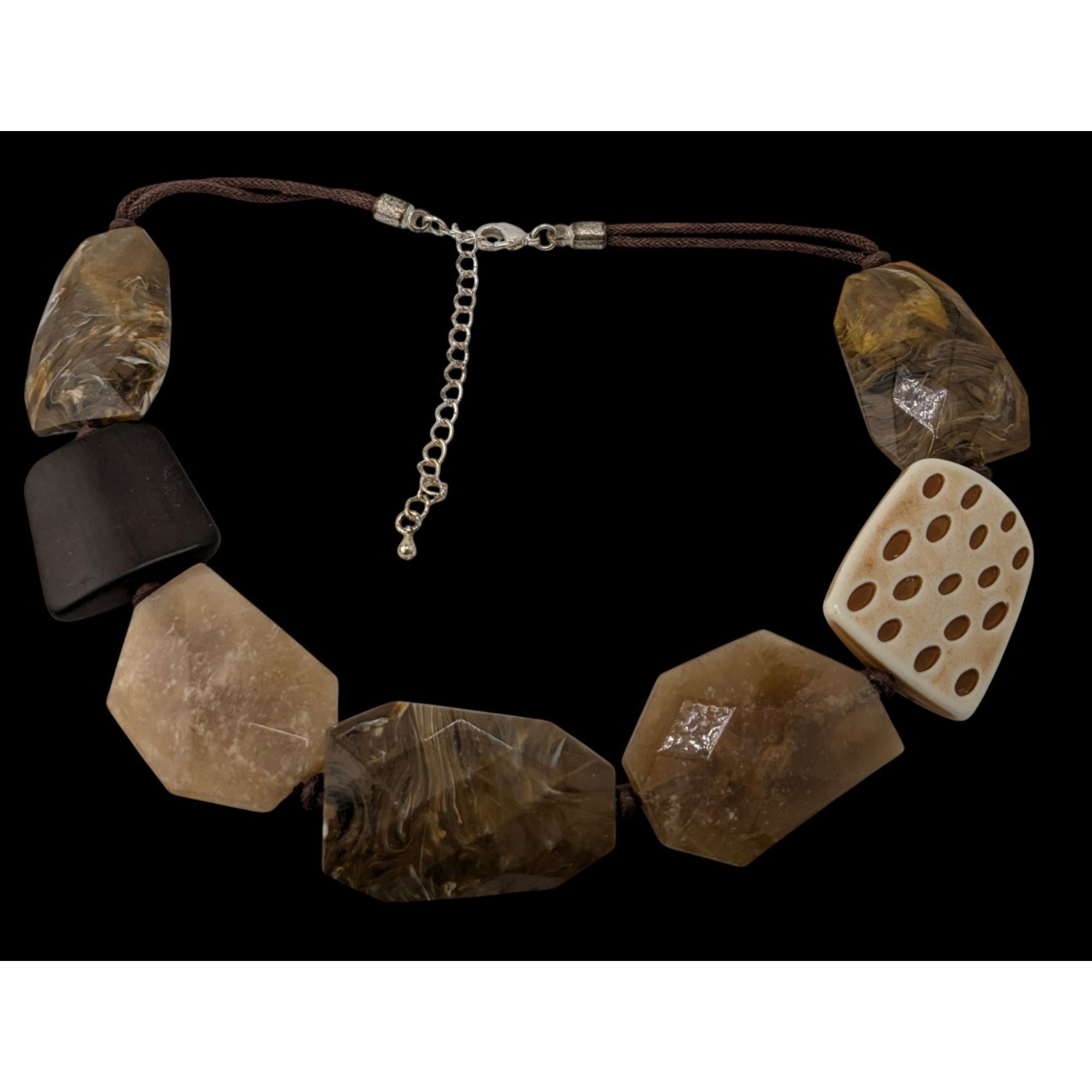 Other Chunky Bohemian Statement Necklace With Brown And Cream Simu Size ONE SIZE - 2 Thumbnail