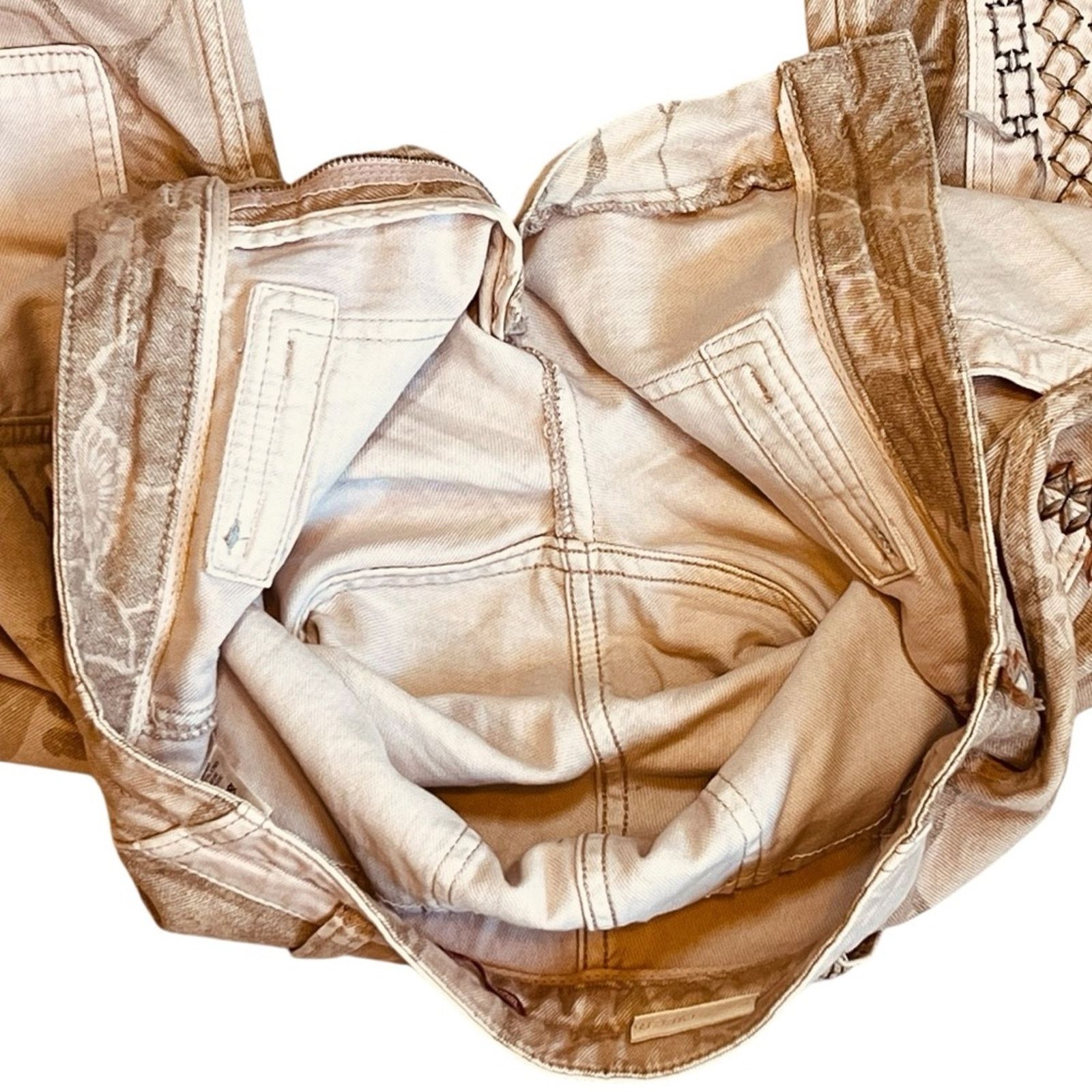Anthropologie Pilcro Anthropologie Sz 29 Tan Patchwork Embroidered Pants Size 29" - 12 Thumbnail