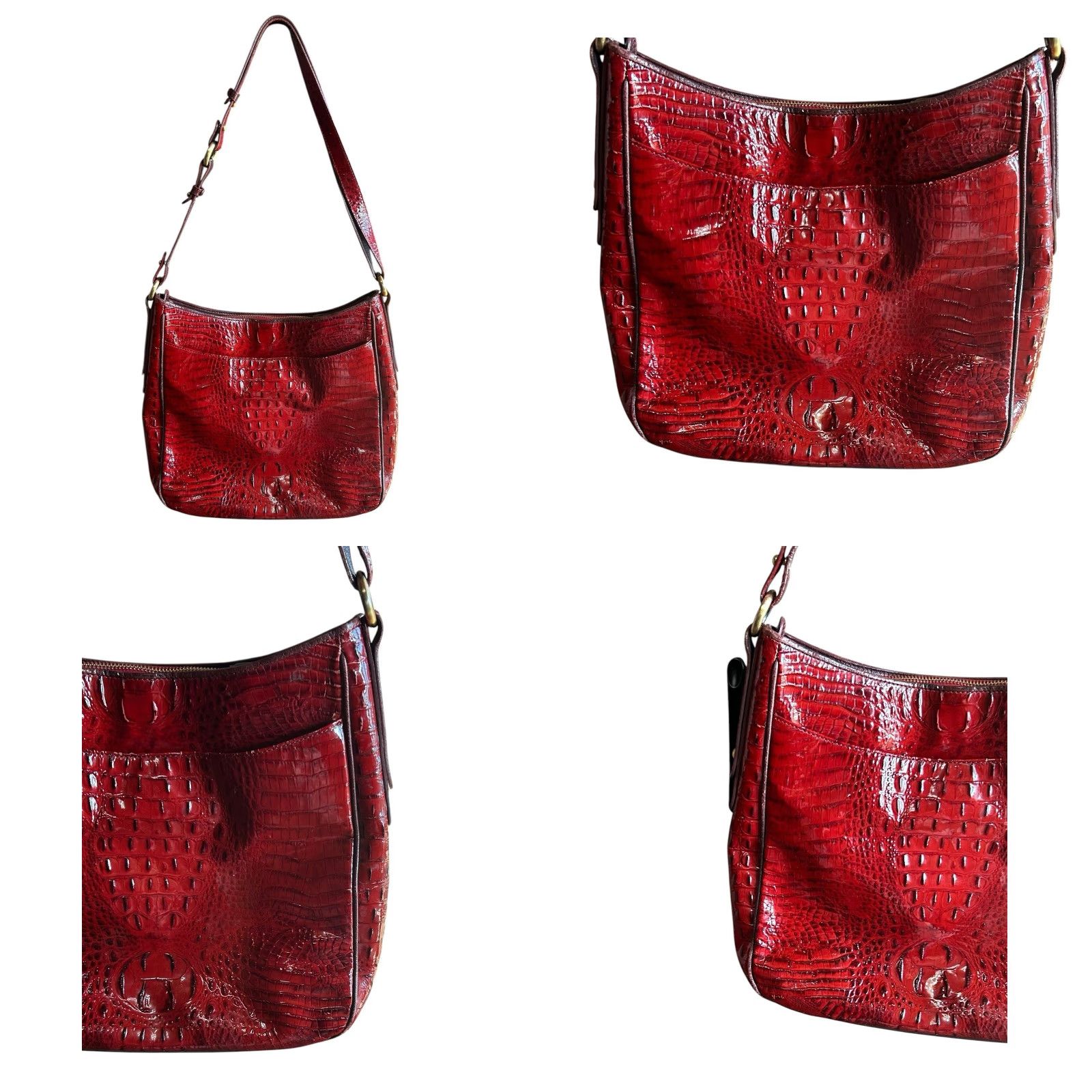 BRAHMIN Brahmin Red Croc Shoulder Bag Purse Pockets Large Women’s Read Crossbody Vintage Read Size ONE SIZE - 9 Thumbnail